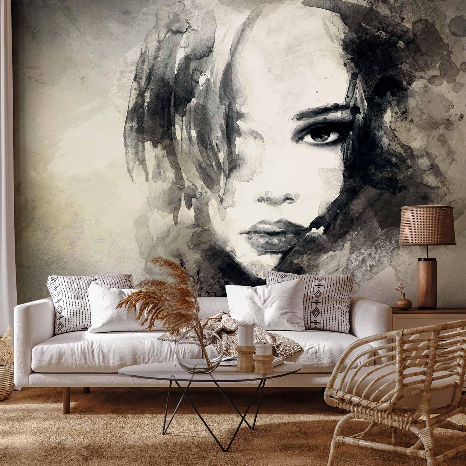 Fototapet Mystisk Pige - akvarel portræt - 250 x 175 cm - Standard