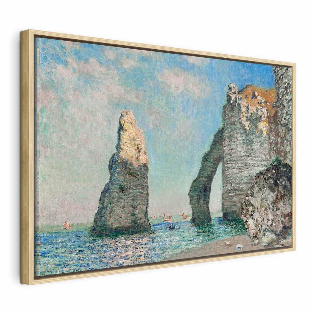 Claude Monet billede på lærred - Klipperne ved Étretat - 120 x 80 cm - I en naturlig træramme