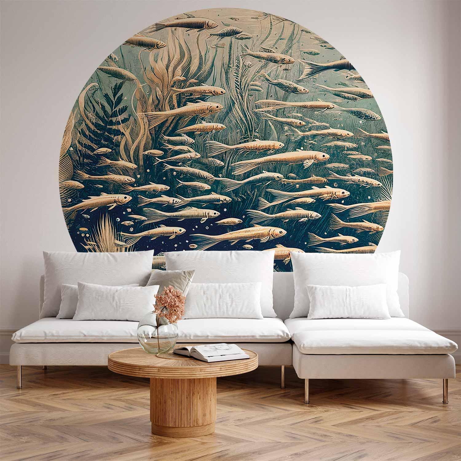 Rundt fototapet med fisk - Oceanisk natur - 140 x 140 cm