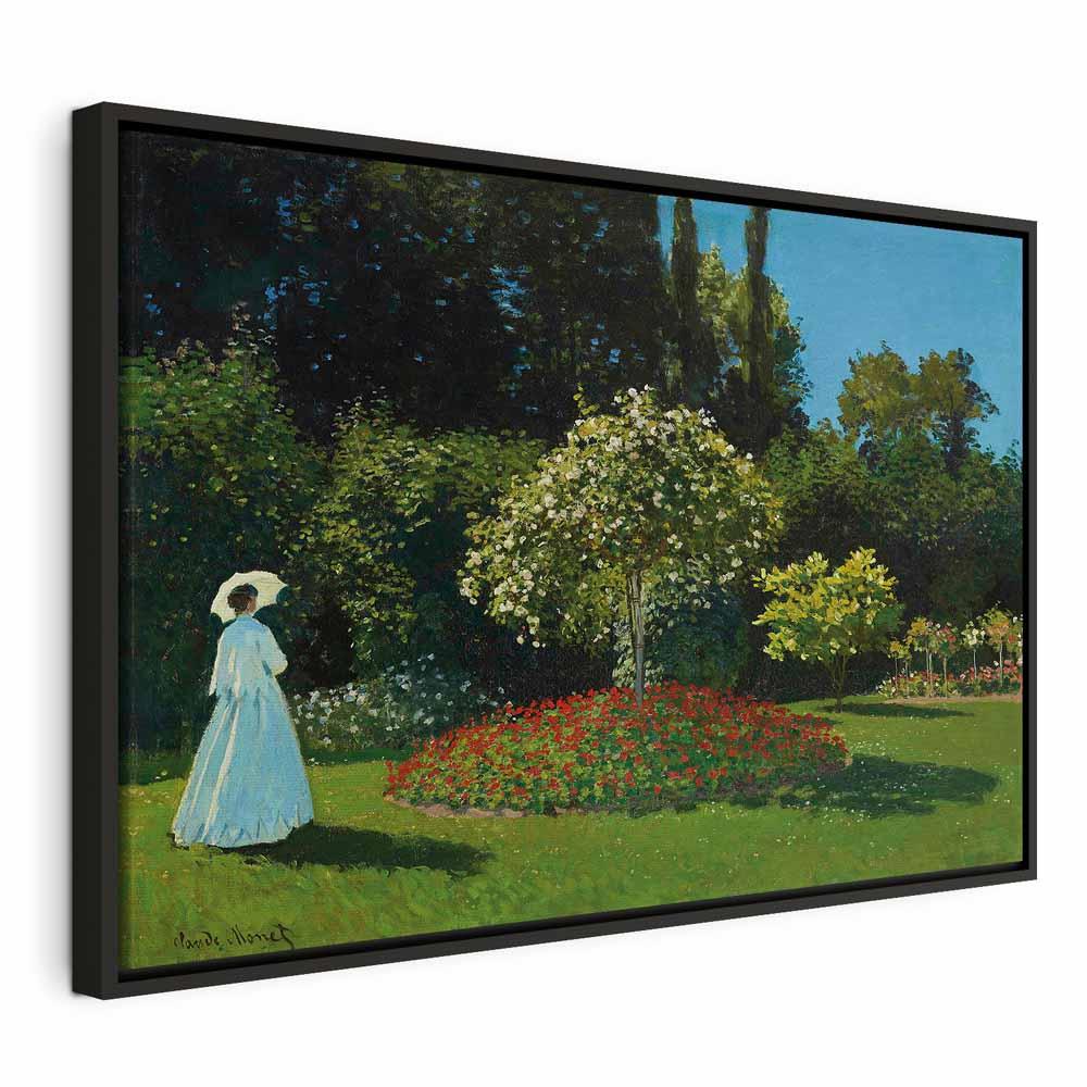 Claude Monet - Kvinde i haven billede på lærred - 60 x 40 cm - I en sort træramme