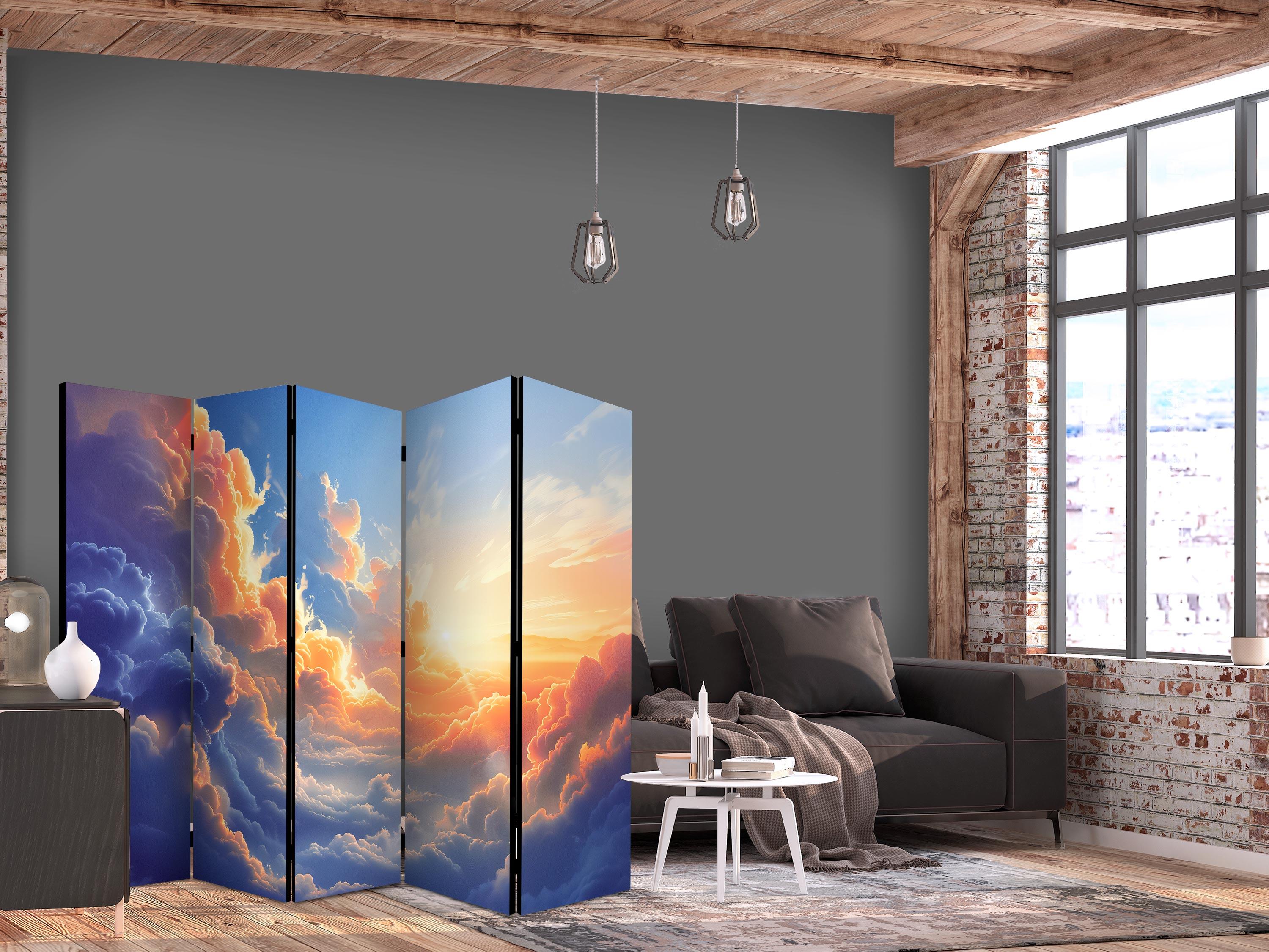 5-panels skærmvæg med skymotiv - Solnedgang over et skyhav 225 x 172 cm - 225 x 172 cm - Akustik