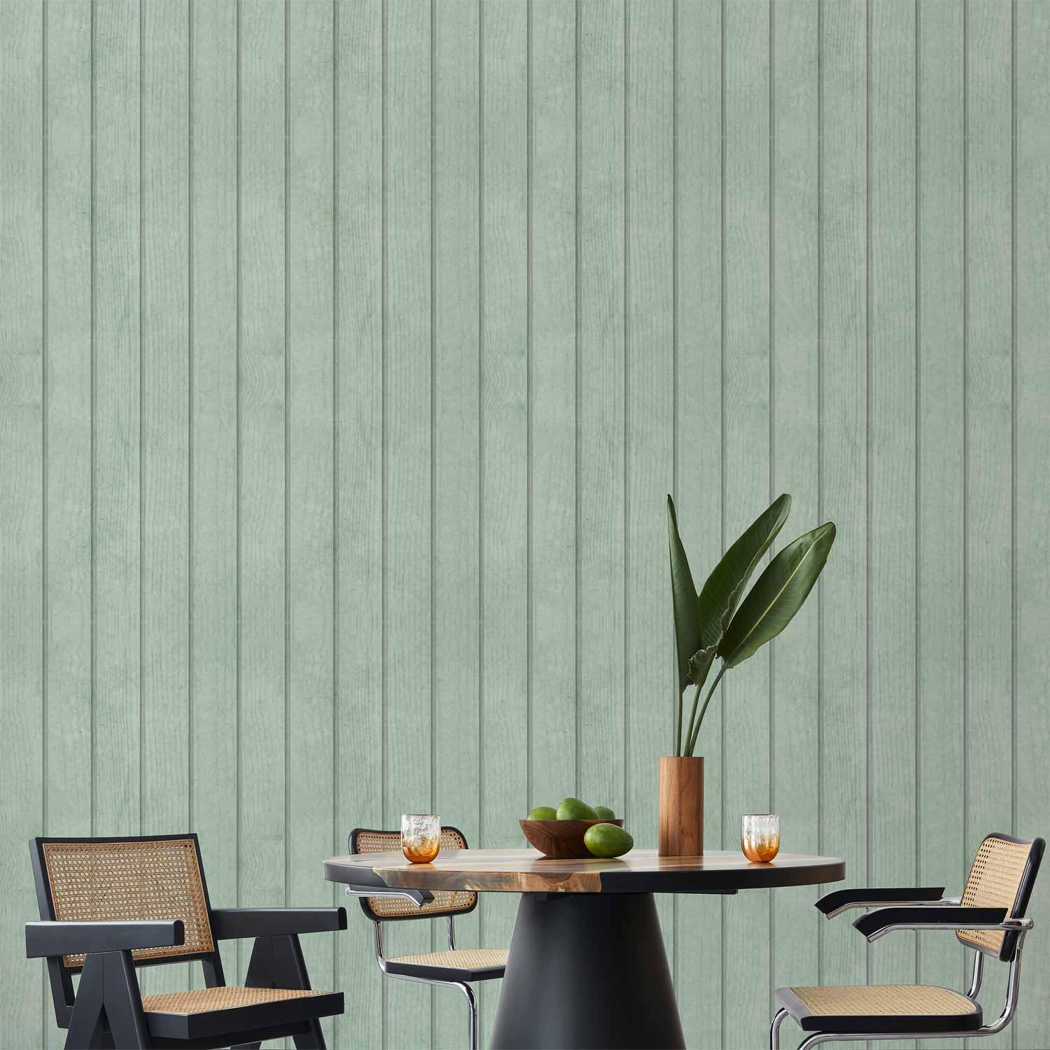 Tapet Delikat Træ med lodrette striber i pastelgrøn - 50 x 1000 cm - Vandtæt