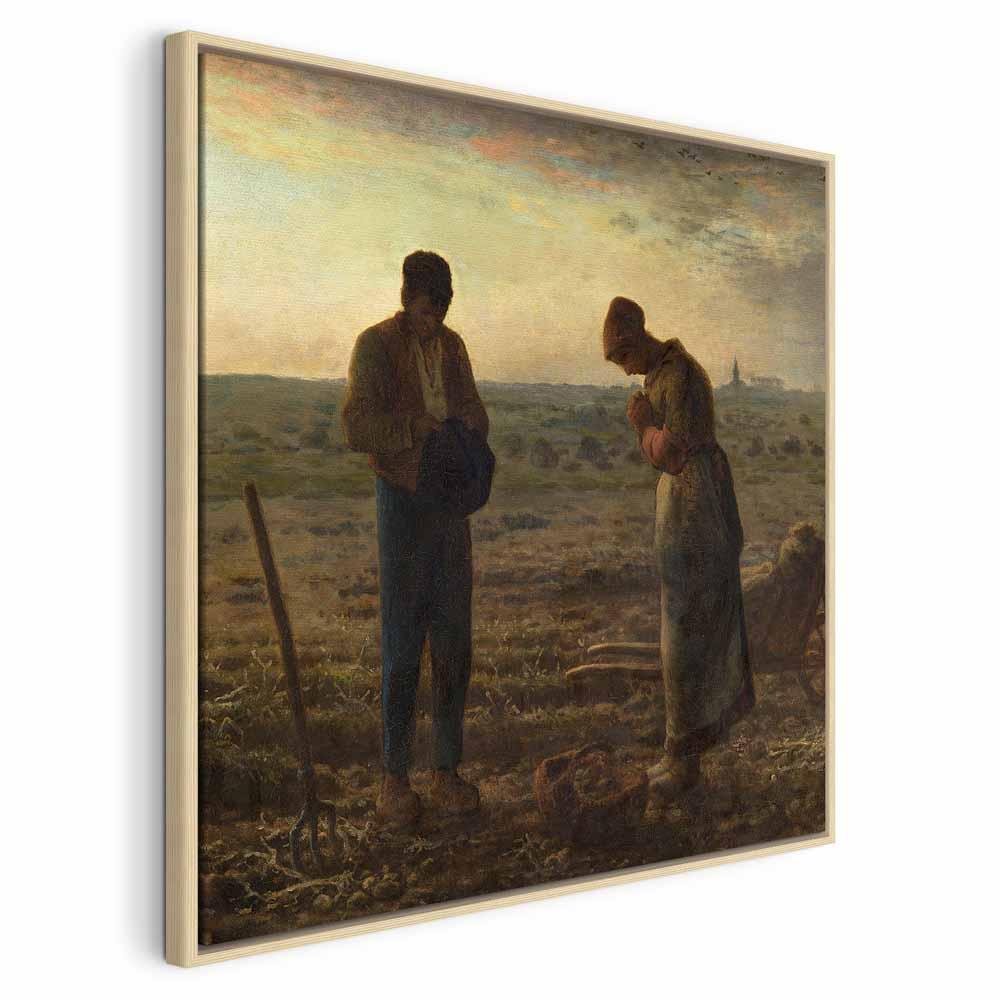 Jean-François Millet Angelus billede på lærred 40 x 40 cm - 40 x 40 cm - I en naturlig træramme