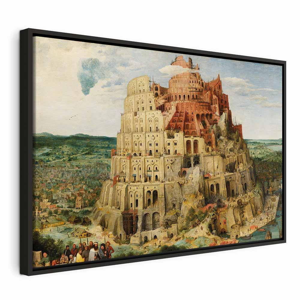 Billede på lærred Pieter Bruegel den Ældre - Babelstårnet - 60 x 40 cm - I en sort træramme