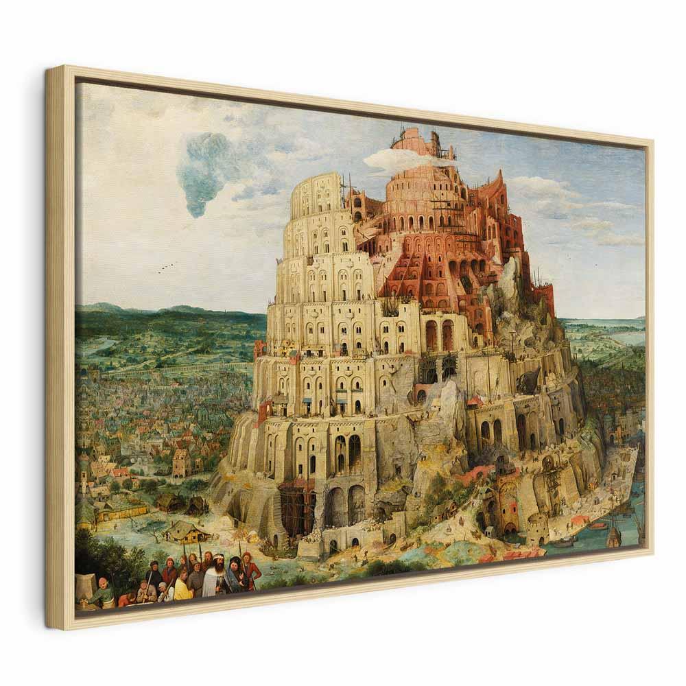 Billede på lærred Pieter Bruegel den Ældre - Babelstårnet - 60 x 40 cm - I en naturlig træramme