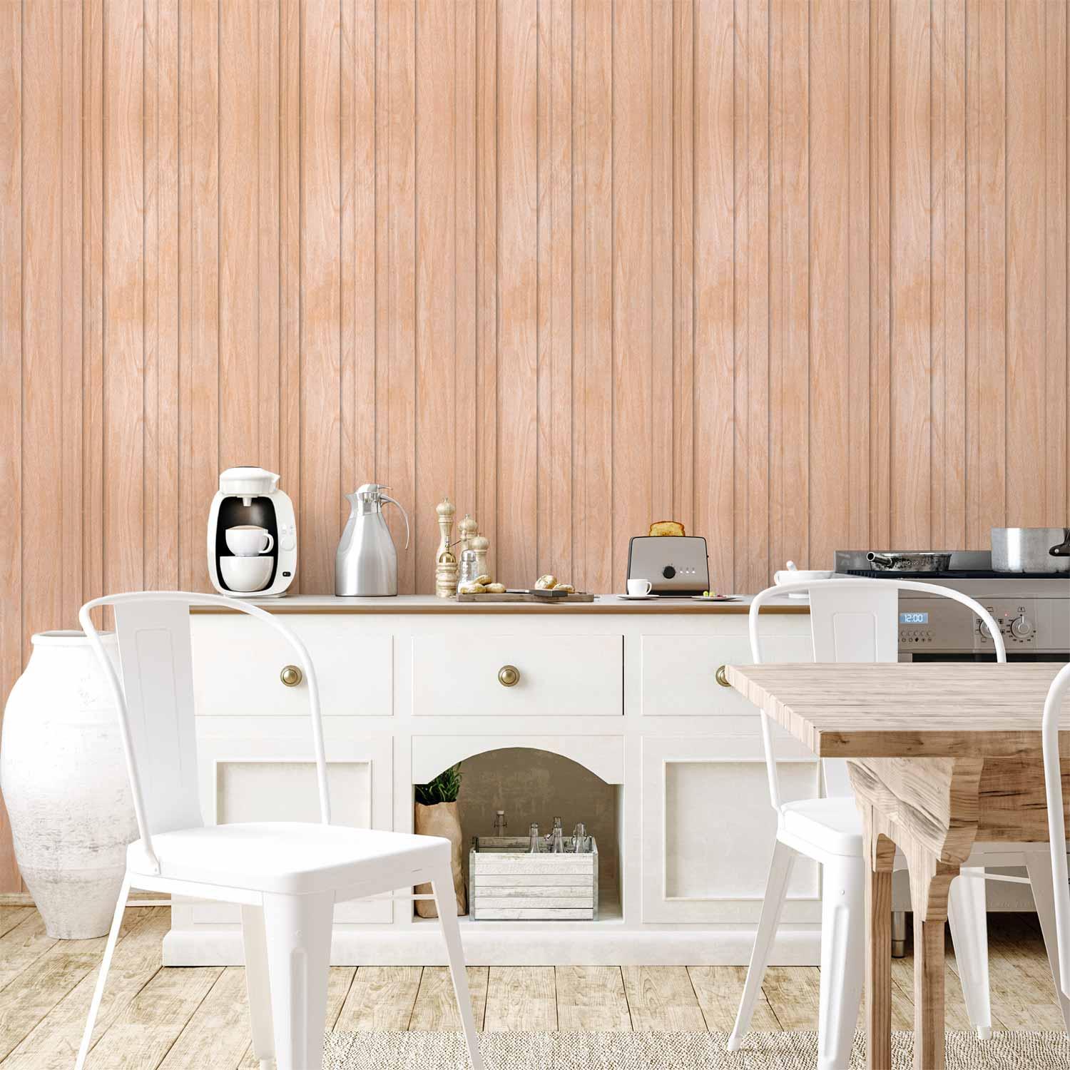Tapet Light Wood med lodrette paneler i varm beige - 50 x 1000 cm - Vandtæt