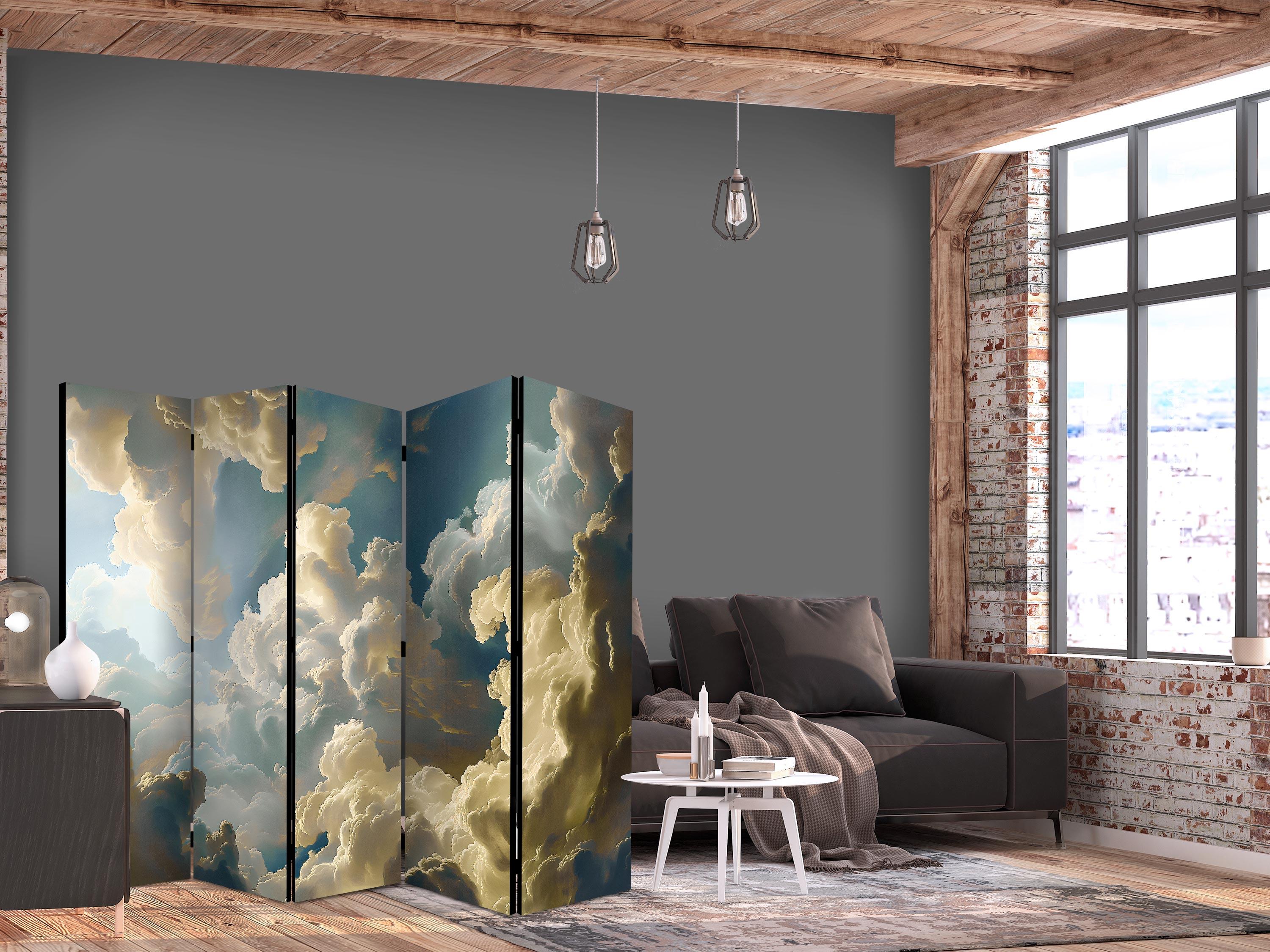 5-panels skærmvæg med skymotiv - Sol og skygger højt over jorden - 225 x 172 cm - Enkeltsiddet