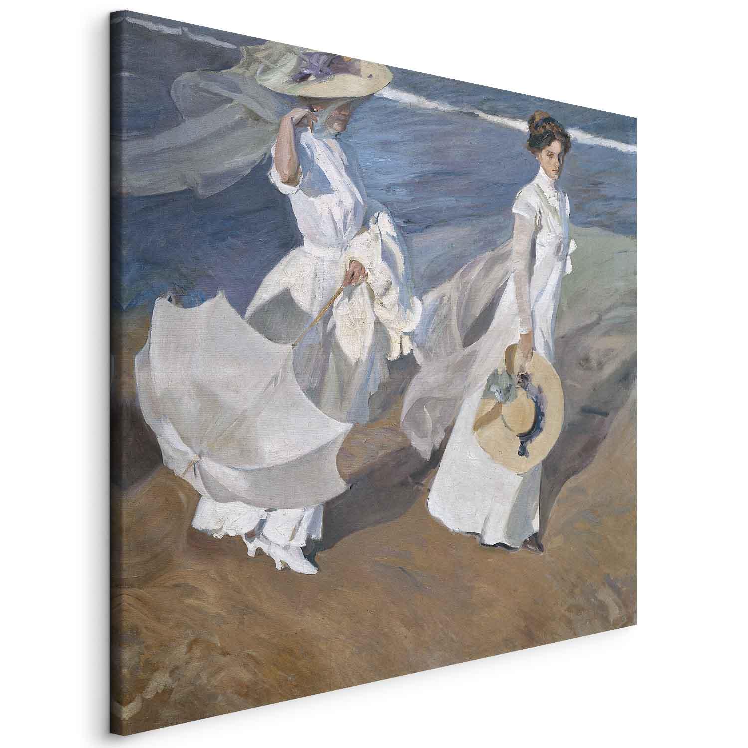 Joaquín Sorolla y Bastida Spadseretur langs stranden lærredsbillede - 40 x 40 cm - På italiensk lærred