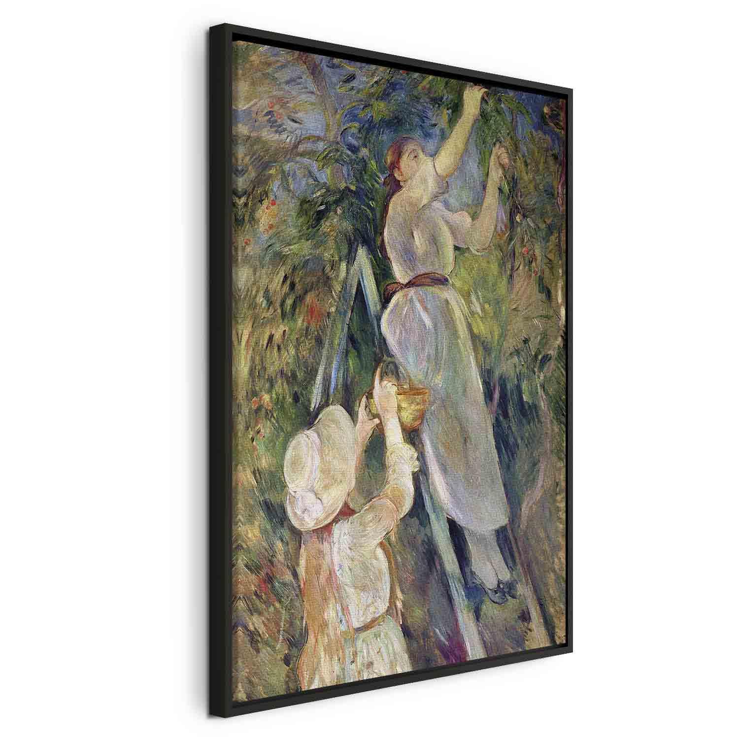 Berthe Morisot - Kirsebærplukkeren billede på lærred - 80 x 120 cm - I en sort træramme