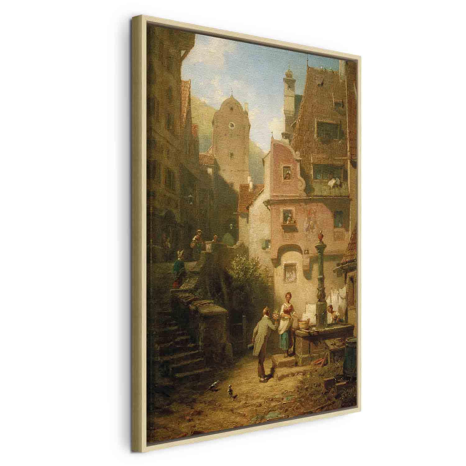 Carl Spitzweg billede på lærred - Well-Wisher Presenting Flowers - 40 x 60 cm - I en naturlig træramme