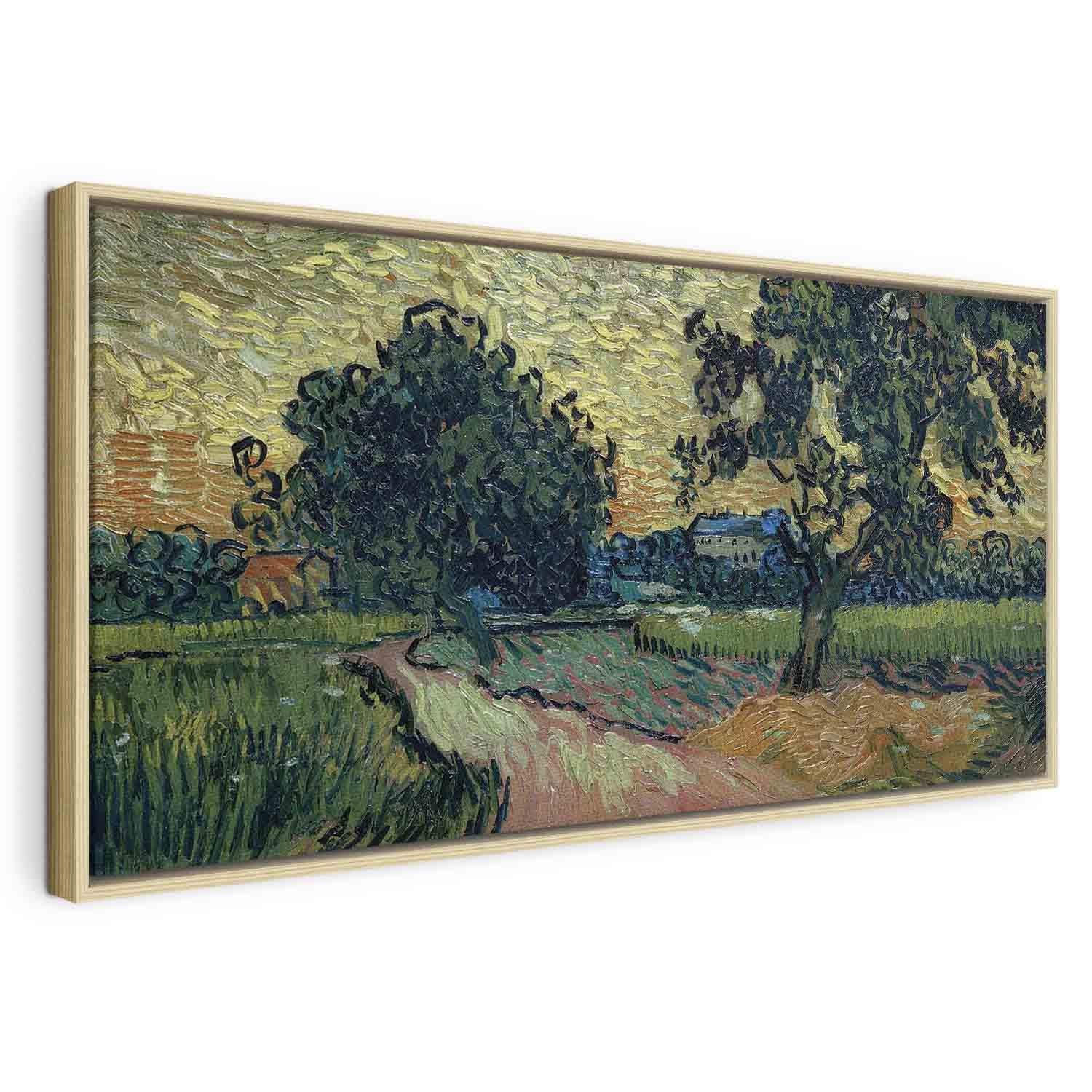 Vincent van Gogh billede på lærred - Landskab med slottet i Auvers ved solnedgang - 120 x 60 cm - I en naturlig træramme