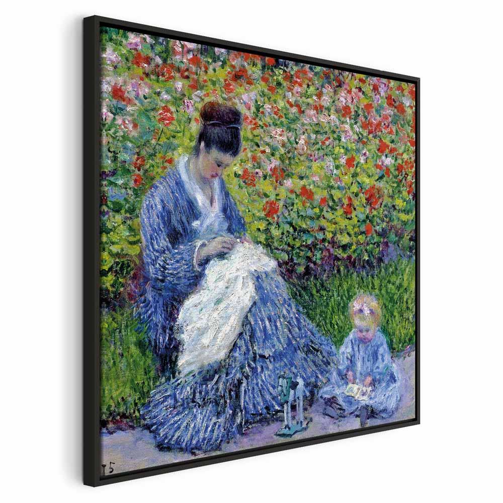 Claude Monet - Madame Monet og hendes søn lærredsbillede - 60 x 60 cm - I en sort træramme