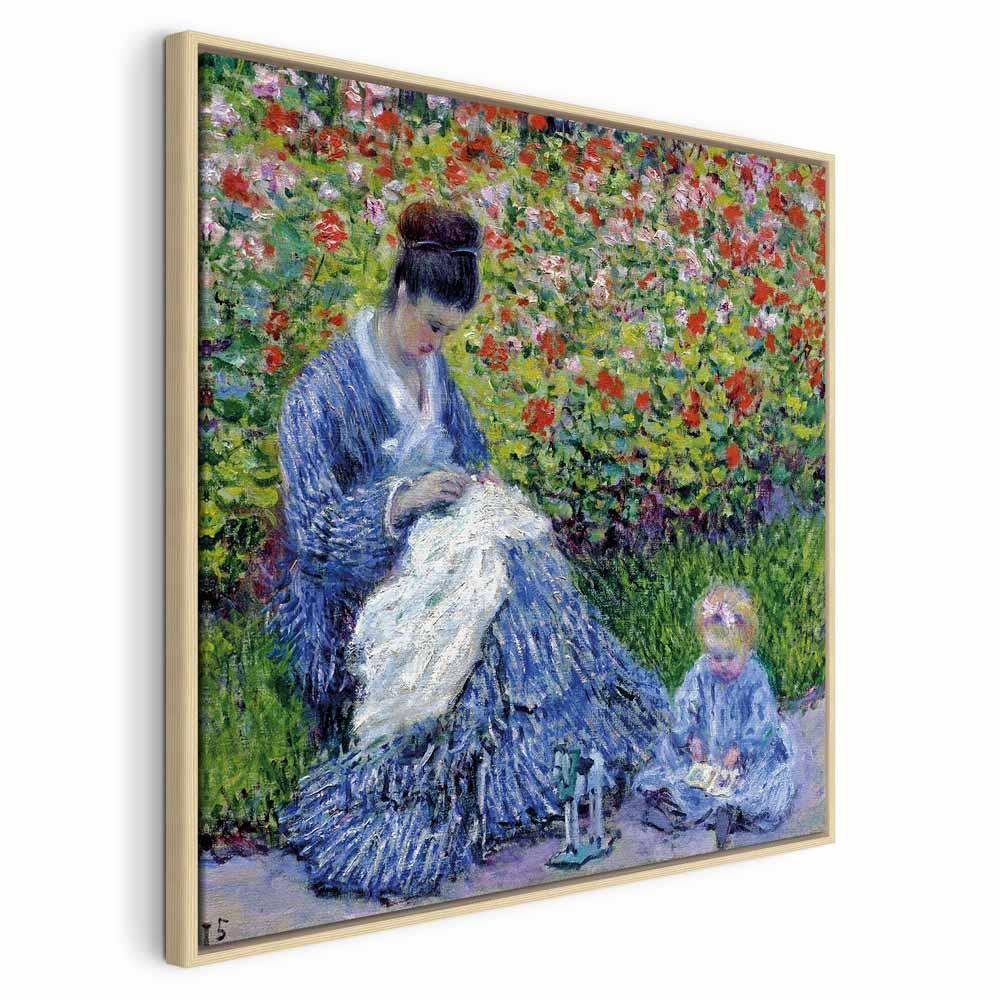 Claude Monet - Madame Monet og hendes søn lærredsbillede - 60 x 60 cm - I en naturlig træramme