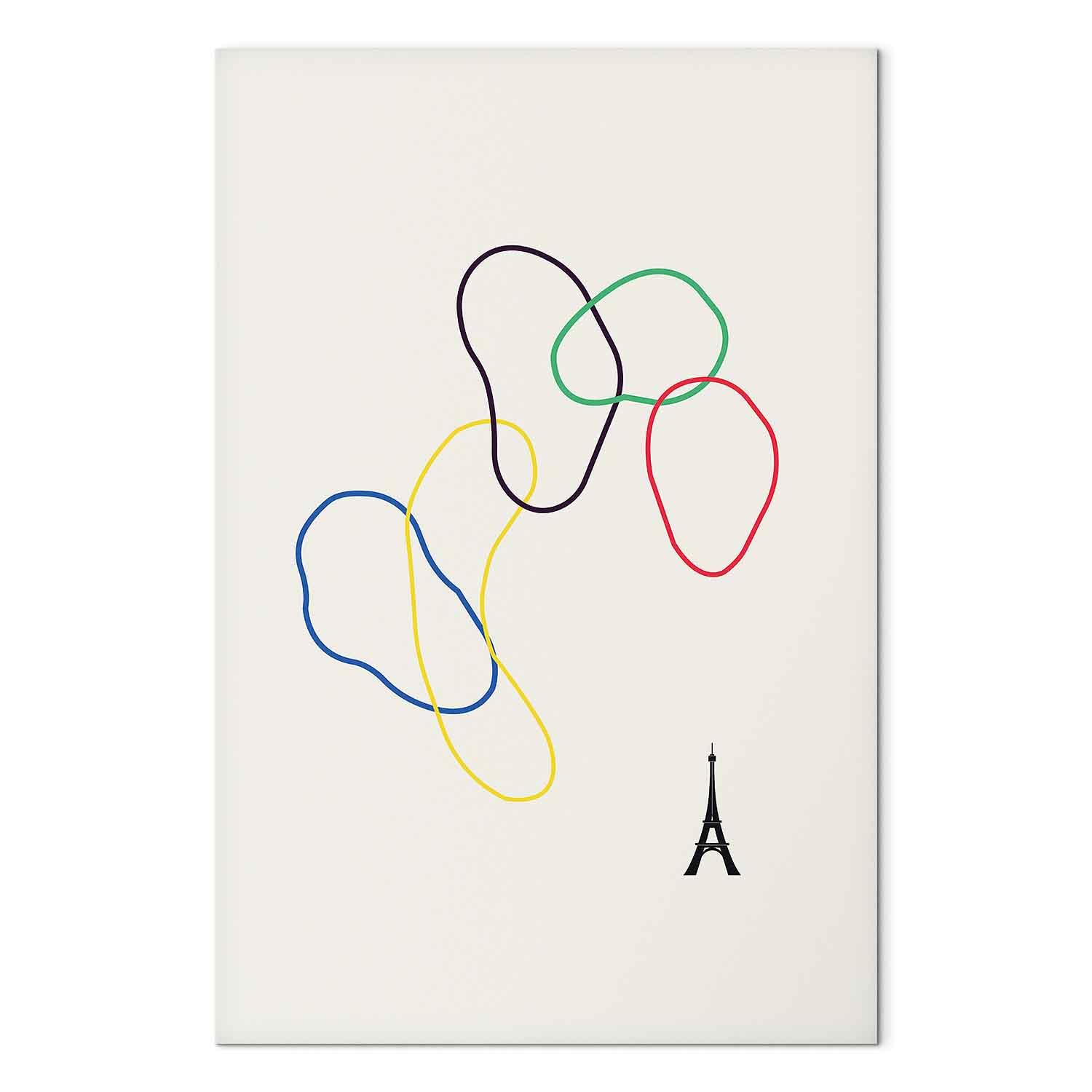 Abstrakt lærredsbillede Colorful Rings Minimalisme med Eiffeltårn - 20 x 30 cm - Premium Print