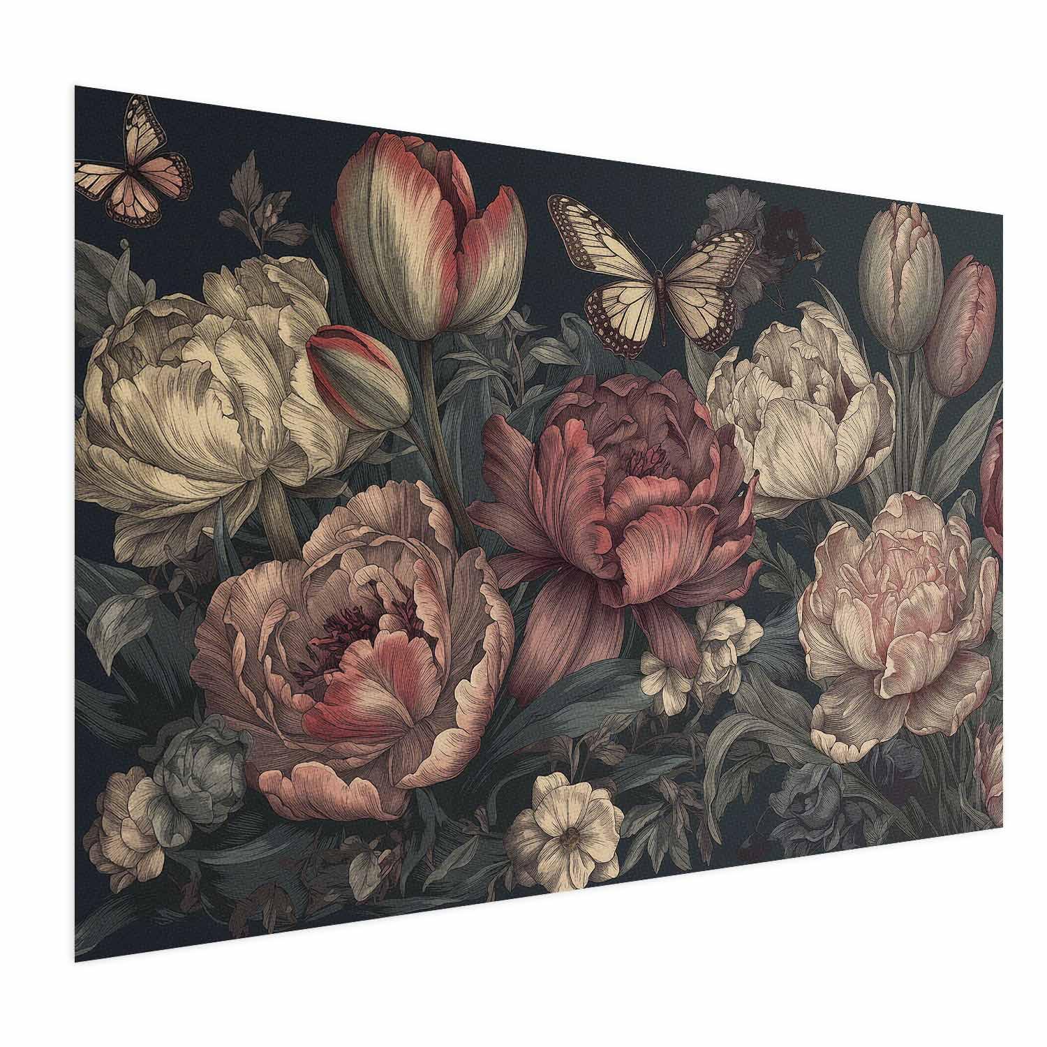 Plakat med blomster på turkis baggrund - 30 x 21 cm - Uden ramme