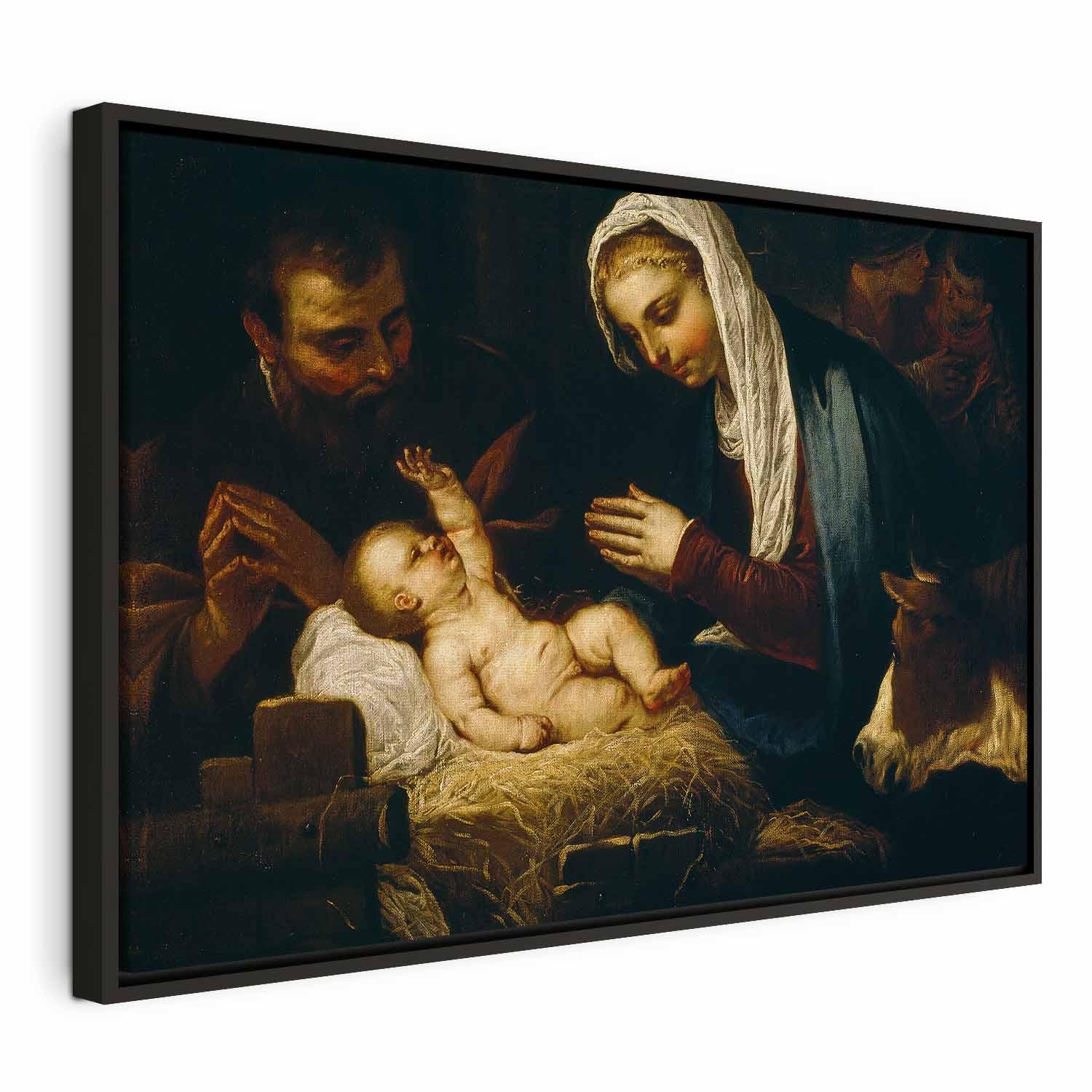 Billede på lærred - Tintoretto - Den hellige familie - 90 x 60 cm - I en sort træramme