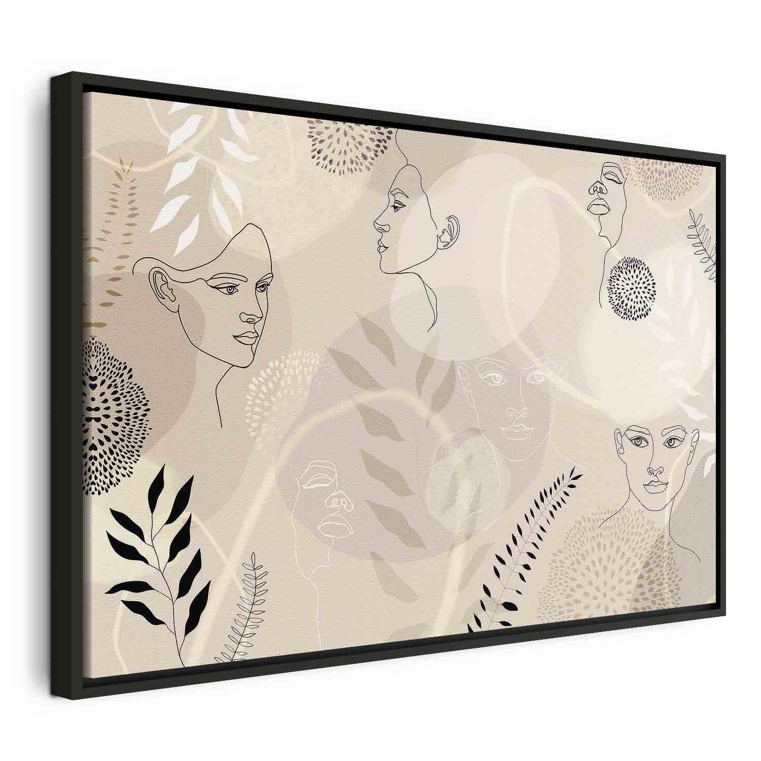 Lærredsbillede - Feminin line art - 90 x 60 cm - I en sort træramme