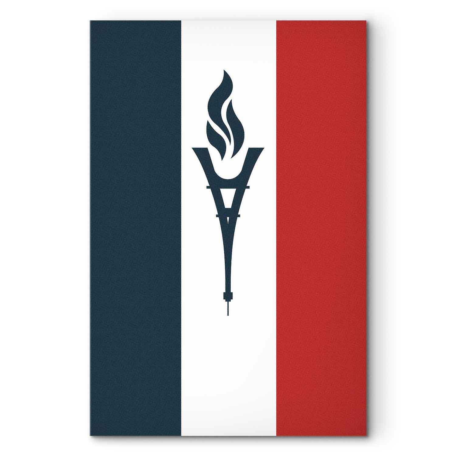 Lærredsbillede med fakkel foran det franske flag - 20 x 30 cm - Premium Print