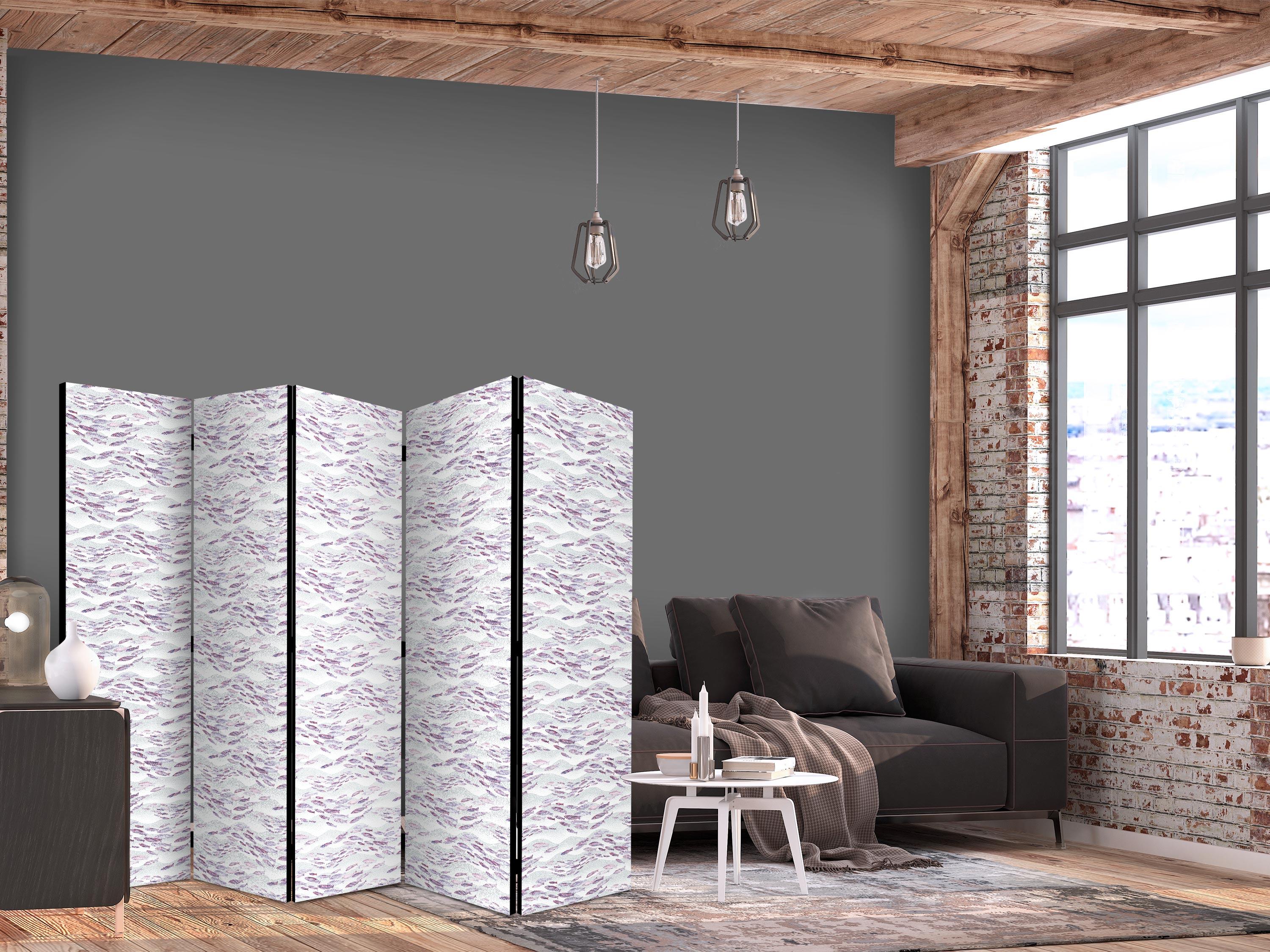 5-panels skærmvæg med fisk i afdæmpede farver 225 x 172 cm - 225 x 172 cm - Akustik