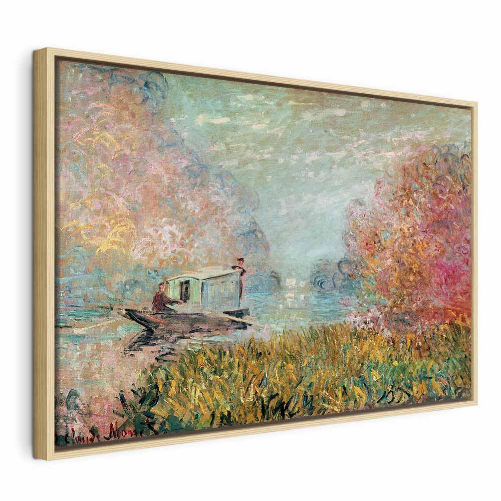 Claude Monet Båd på Seinen reproduktion på lærred - 90 x 60 cm - I en naturlig træramme
