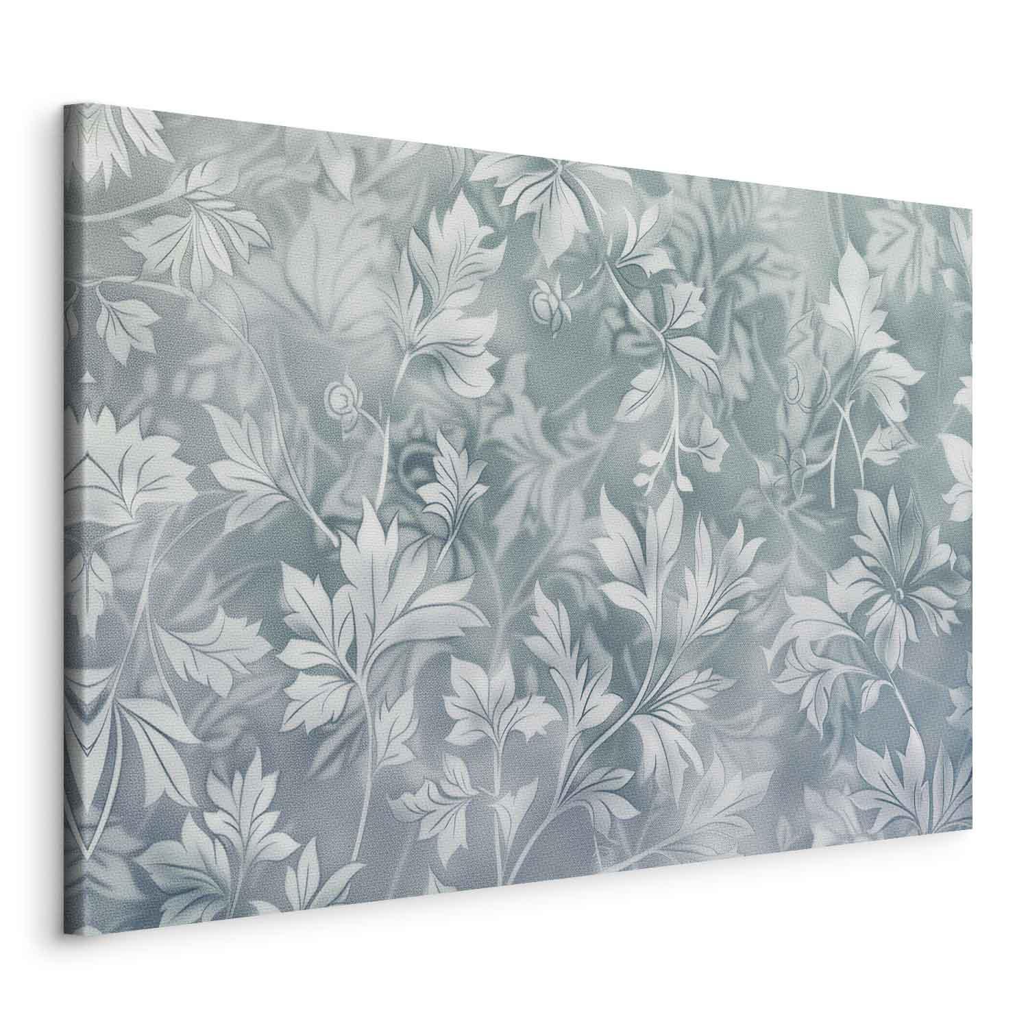 Lærredsbillede med planteornamenter i støvet turkis - 30 x 20 cm - På italiensk lærred