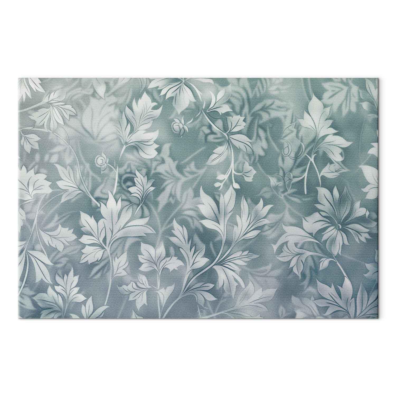 Lærredsbillede med planteornamenter i støvet turkis - 90 x 60 cm - Premium Print