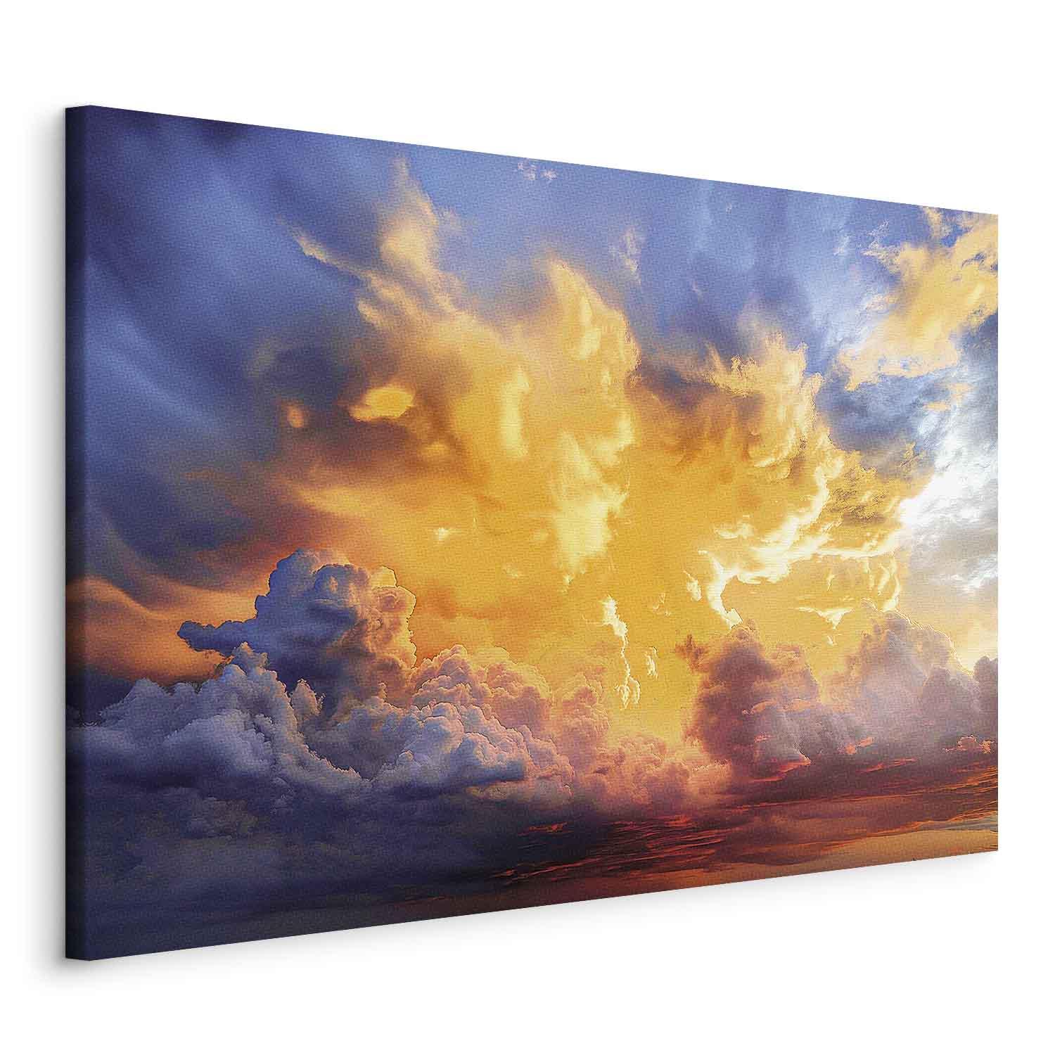 Lærredsbillede Smuk solnedgang med skyer i varme nuancer - 30 x 20 cm - På italiensk lærred