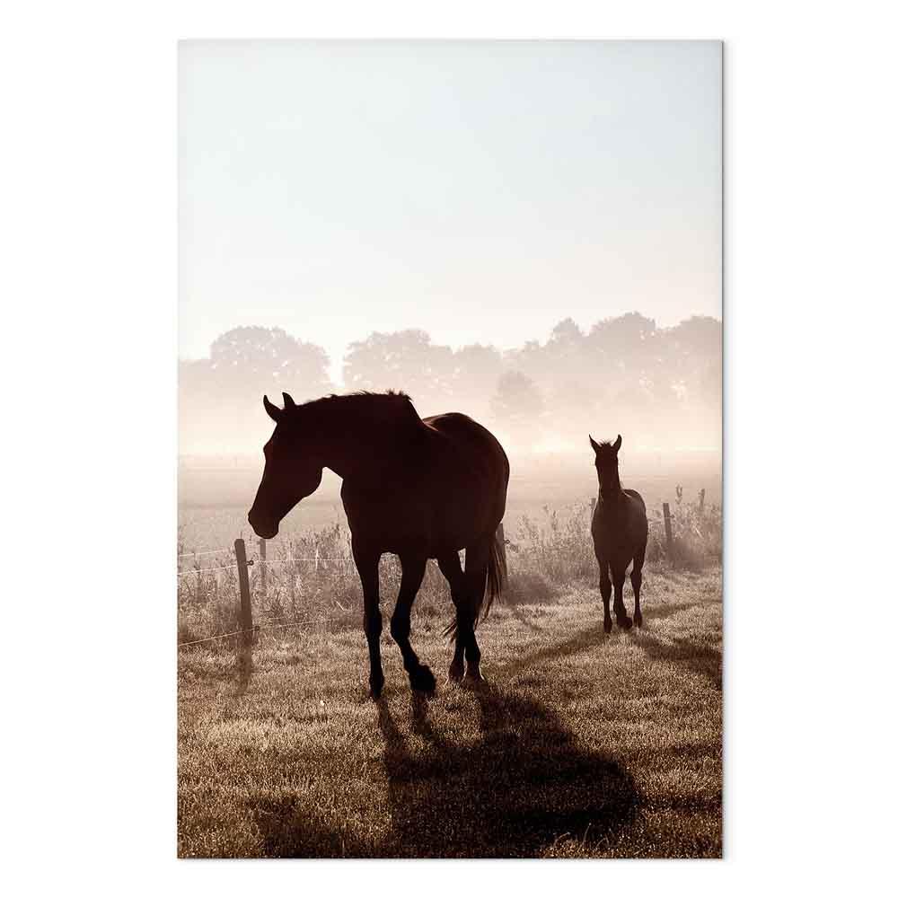 Lærredsbillede Morning of Memories lodret med heste - 60 x 90 cm - Premium Print