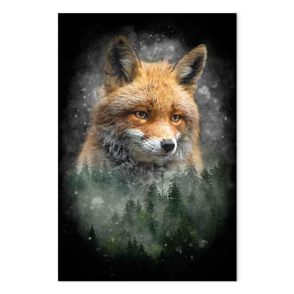 Lærredsbillede Forest Life lodret med ræv - 40 x 60 cm - Premium Print