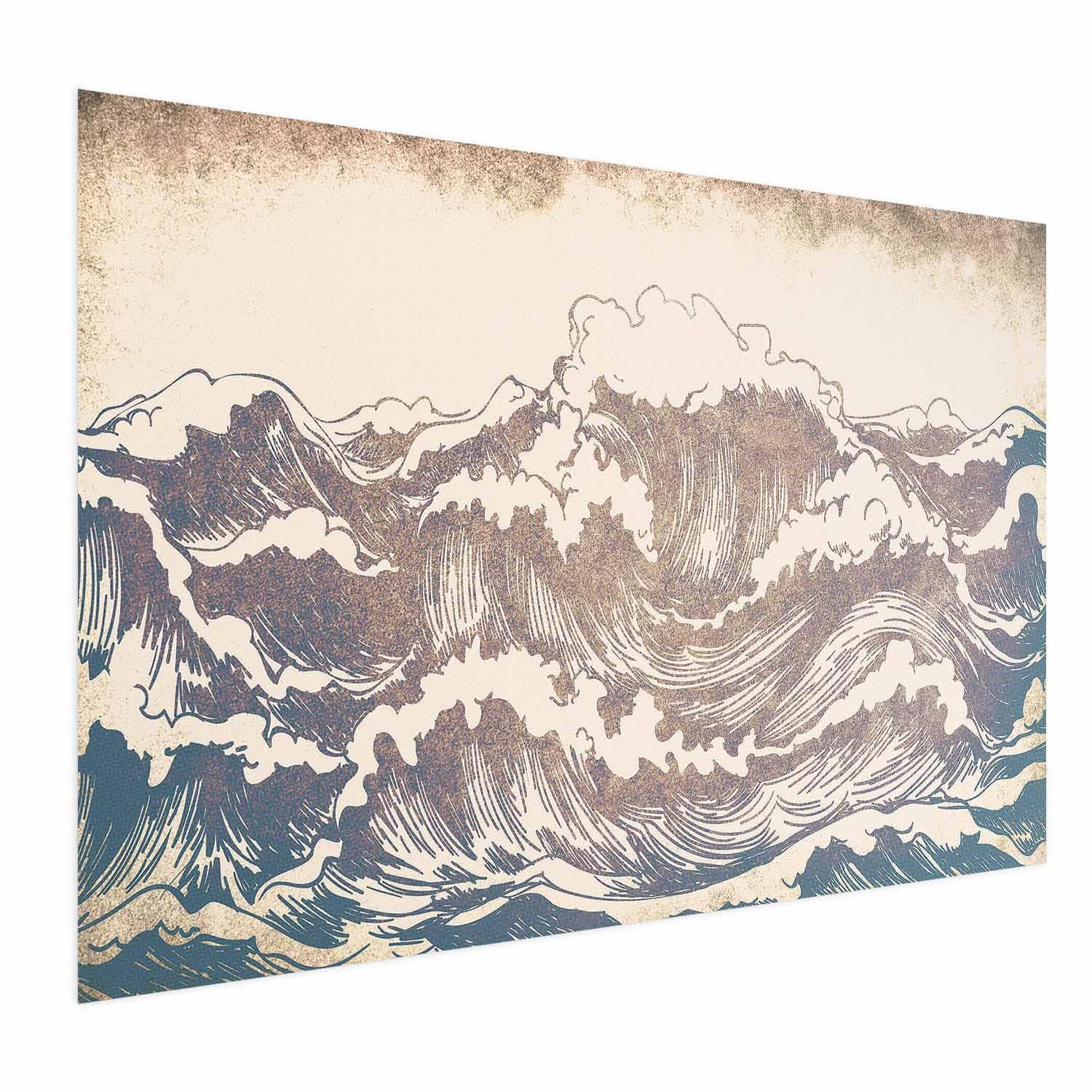 Plakat med kæmpe bølger - vintage havmotiv - 60 x 40 cm - Uden ramme