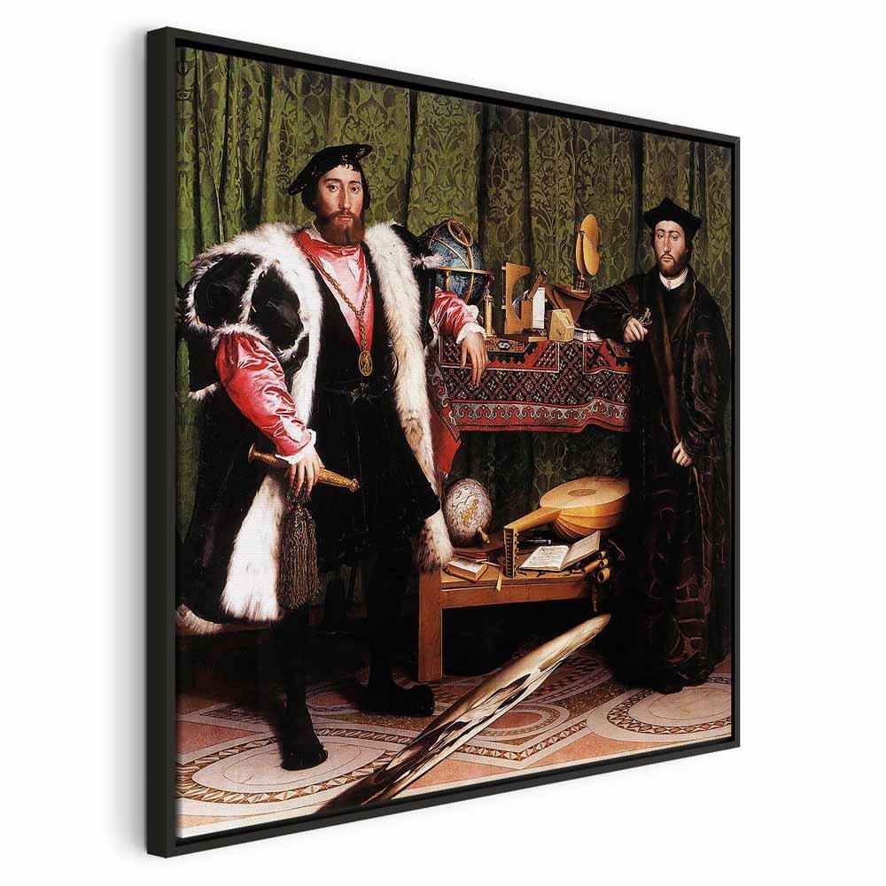 Hans Holbein den Yngre Ambassadørerne billede på lærred - 80 x 80 cm - I en sort træramme
