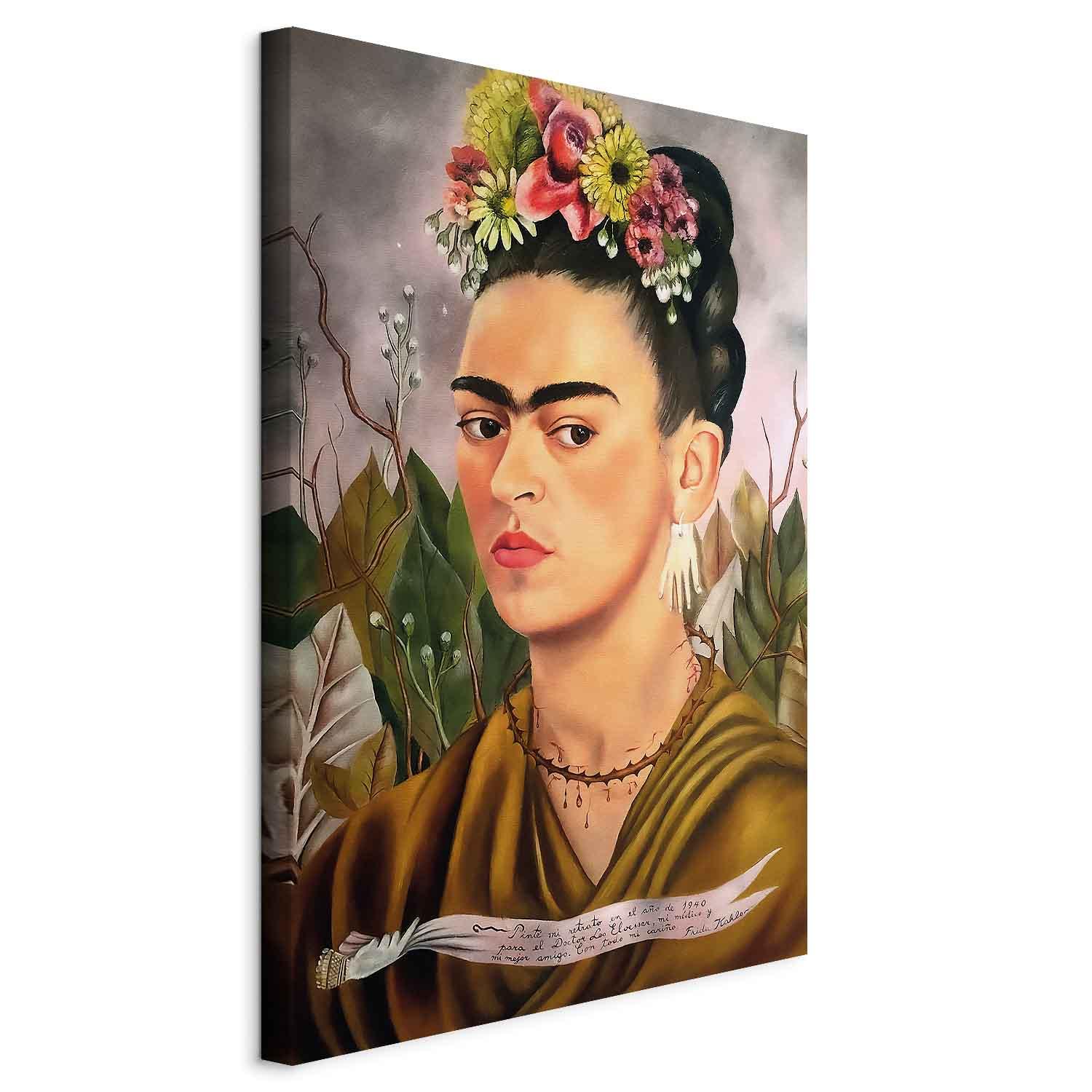 Frida Kahlo billede på lærred - Selvportræt dedikeret til Dr. Eloesser - 20 x 30 cm - På italiensk lærred