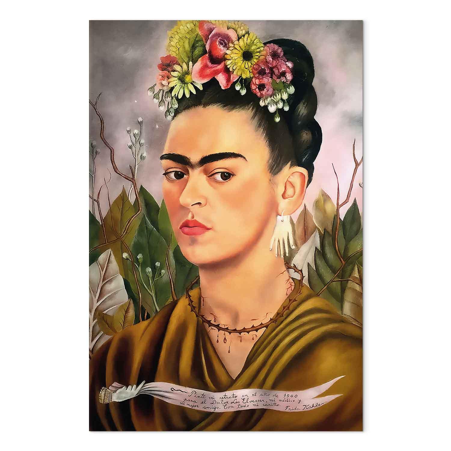 Frida Kahlo billede på lærred - Selvportræt dedikeret til Dr. Eloesser - 60 x 90 cm - Akustisk