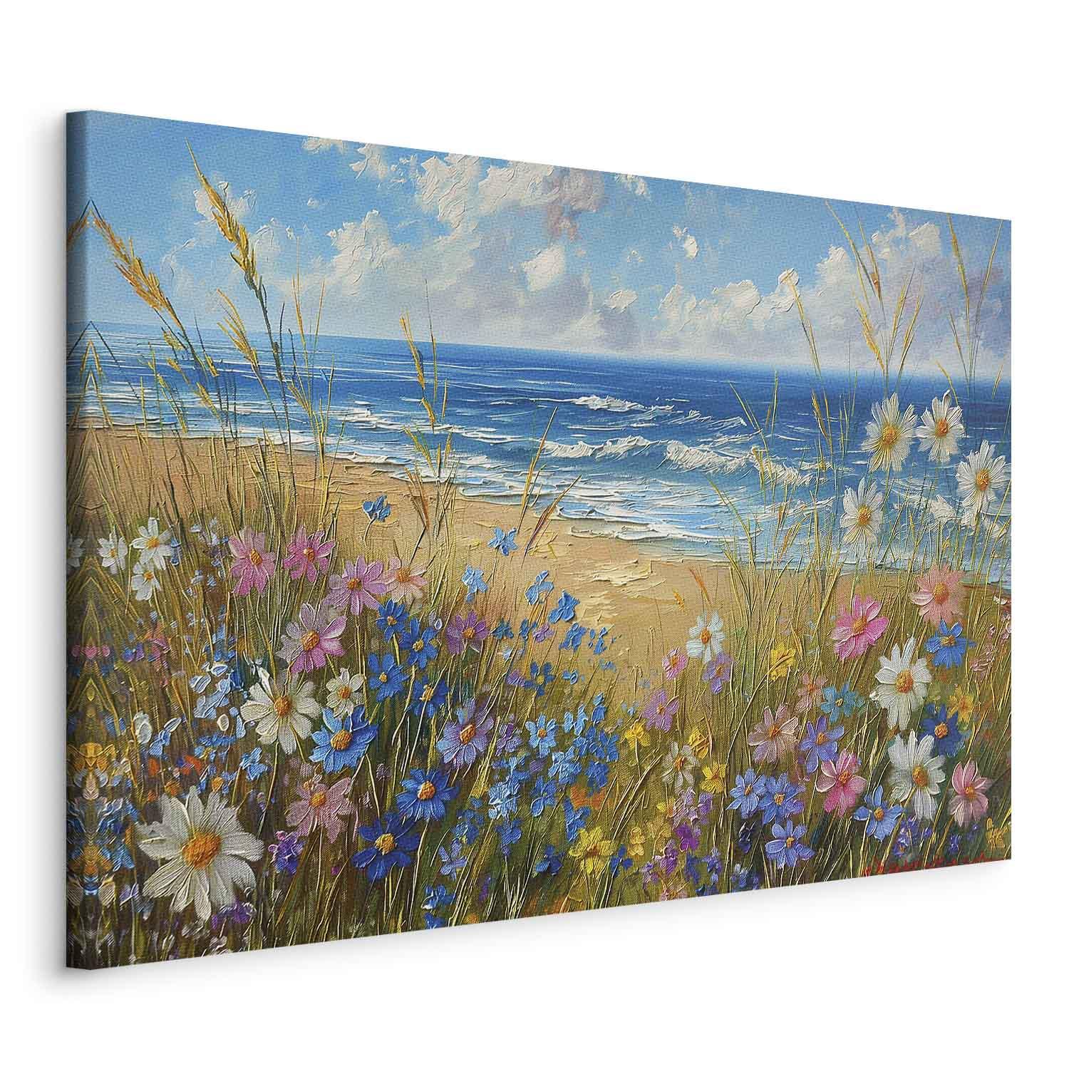 XXL lærredsbillede med havlandskab og vilde blomster - 260 x 173 cm