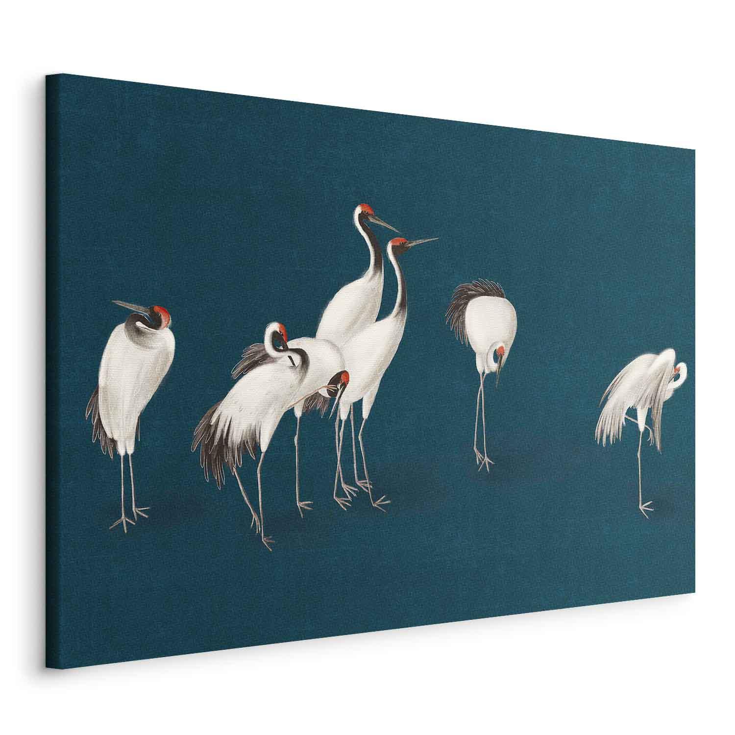 Lærredsbillede Aften ved dammen med traner - 120 x 80 cm - På italiensk lærred