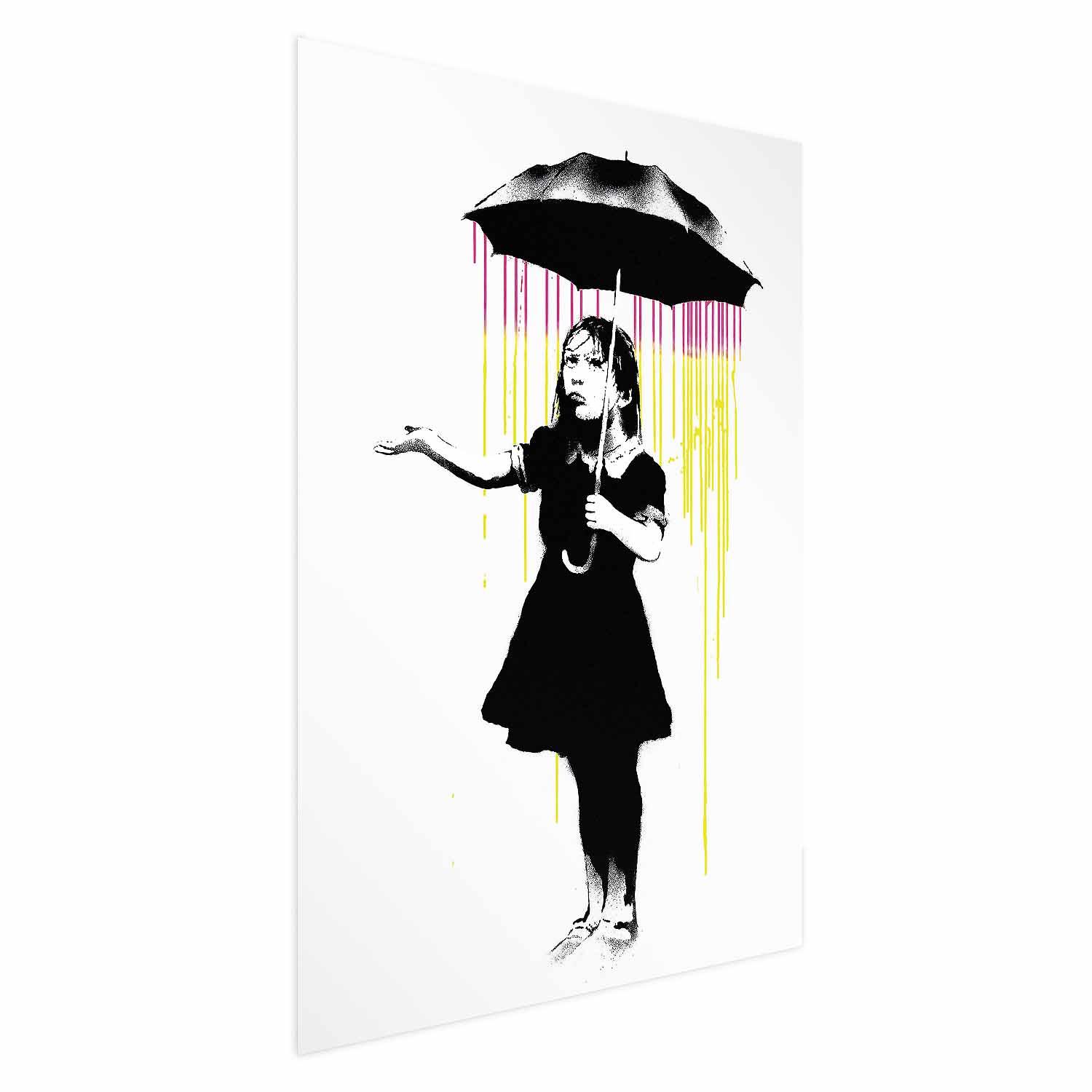 Plakat - Pige med en paraply gadekunst vægplakat - 60 x 90 cm - Uden ramme
