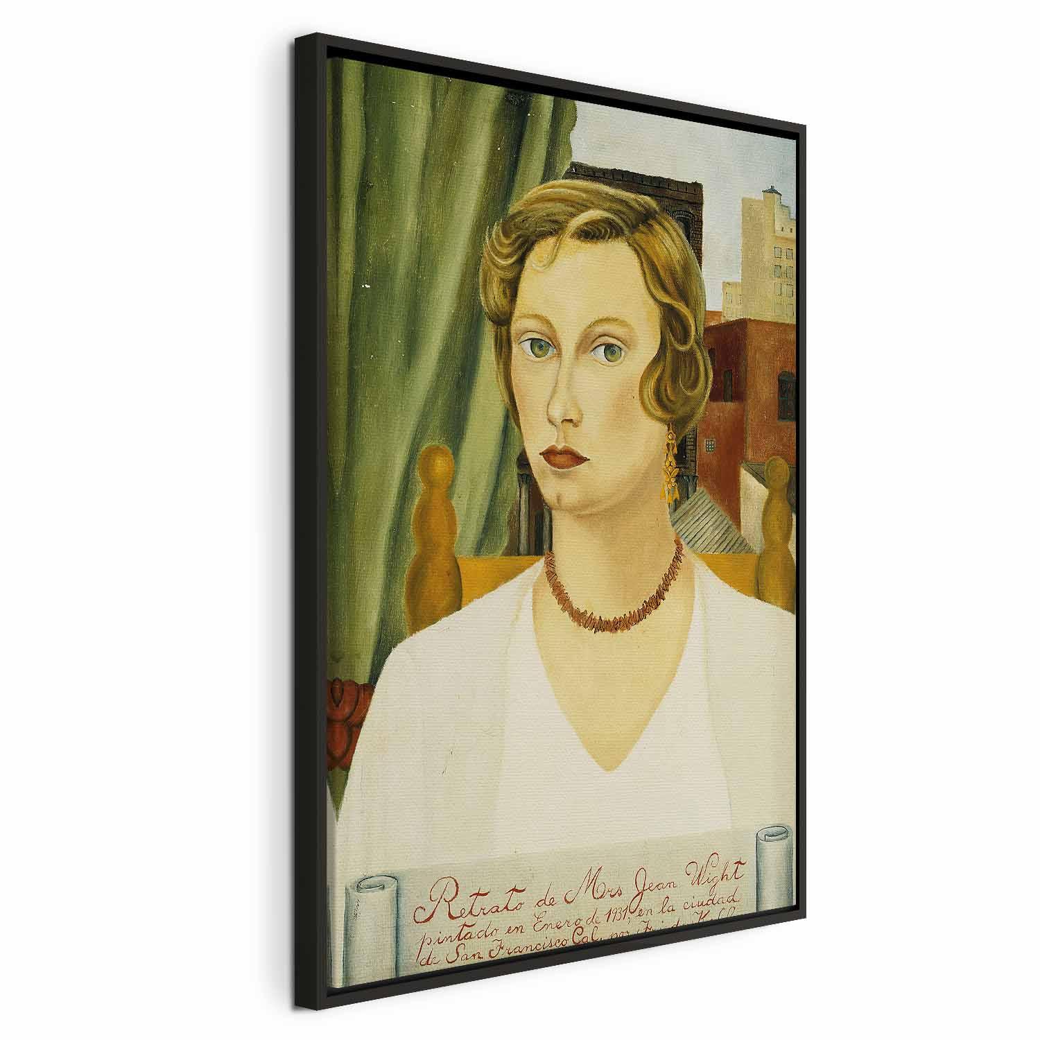 Frida Kahlo lærredsbillede - Portræt af Mrs. Jean Wight - 40 x 60 cm - I en sort træramme