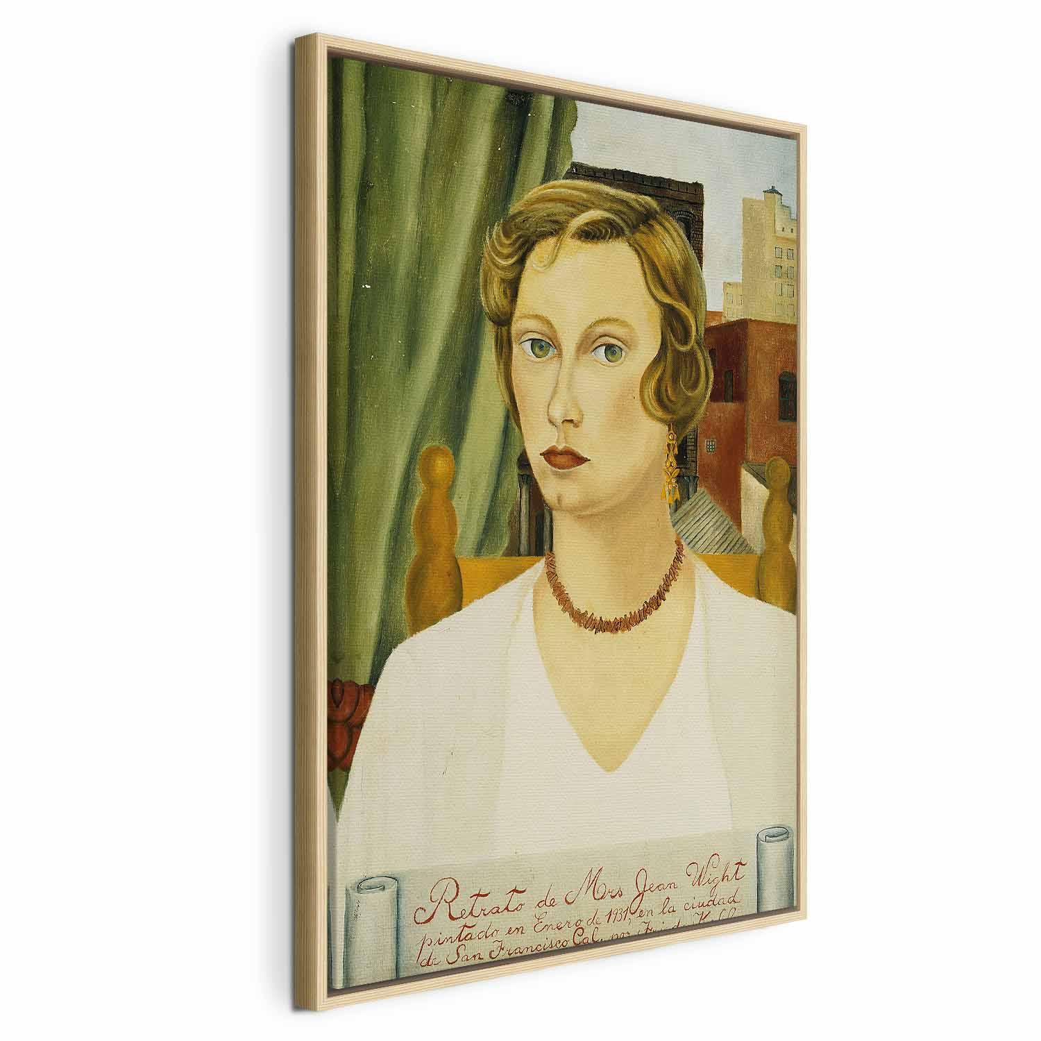 Frida Kahlo lærredsbillede - Portræt af Mrs. Jean Wight - 40 x 60 cm - I en naturlig træramme