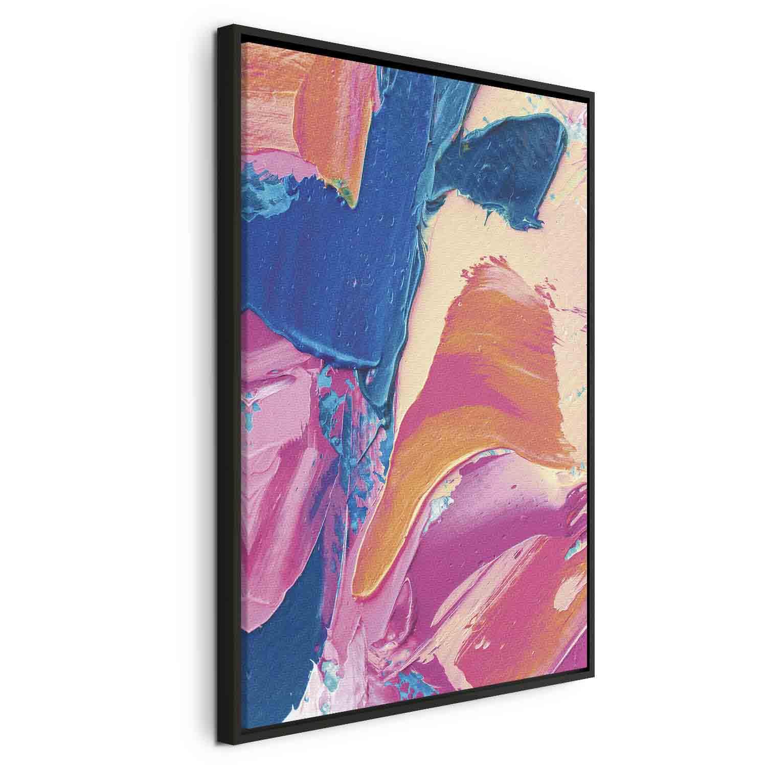 Abstrakt lærredsbillede Energetiske Former med dynamisk oliemaleri-komposition - 80 x 120 cm - I en sort træramme