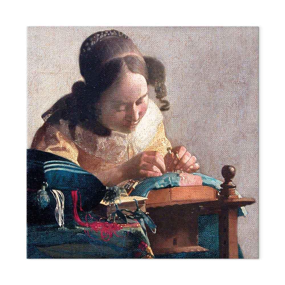 Jan Vermeer - Kniplersken lærredsbillede - 40 x 40 cm - Akustisk