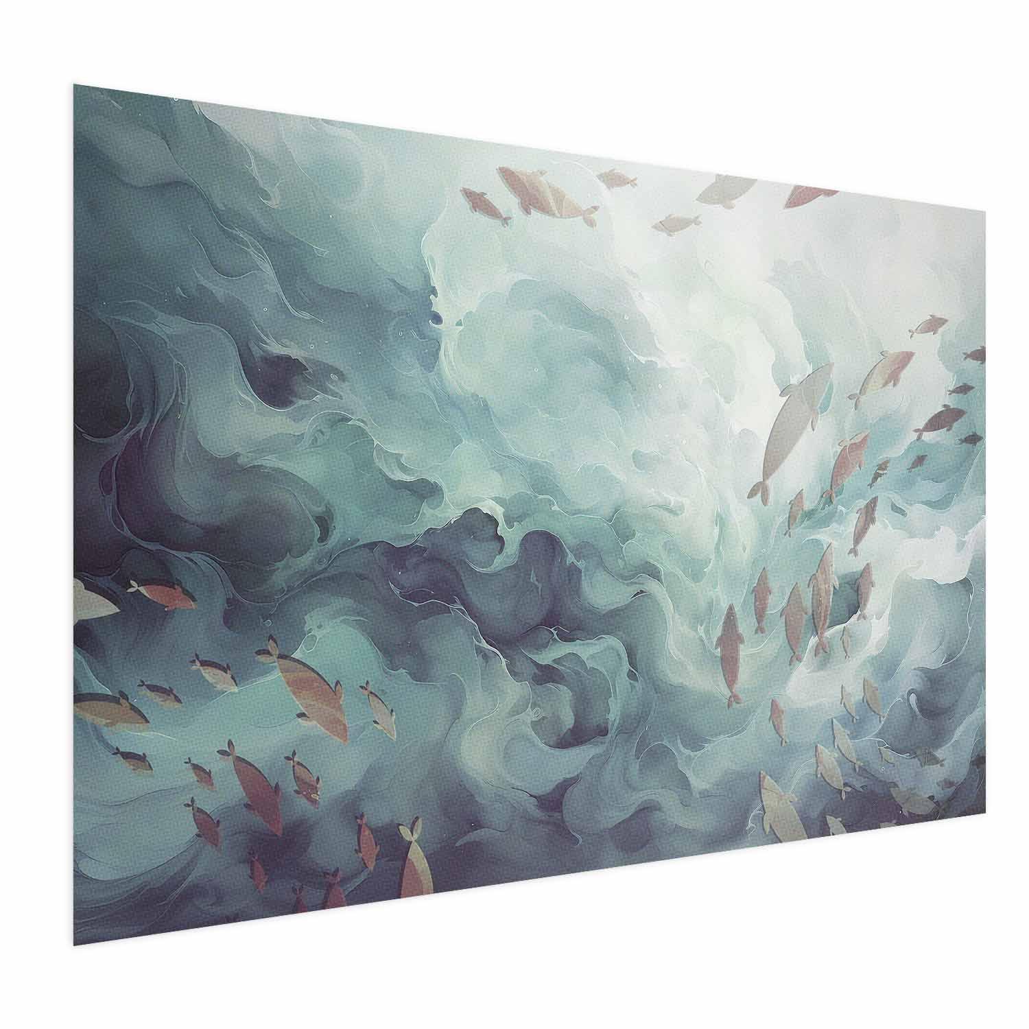 Plakat med fisk i havet - dyreplakat - 60 x 40 cm - Uden ramme