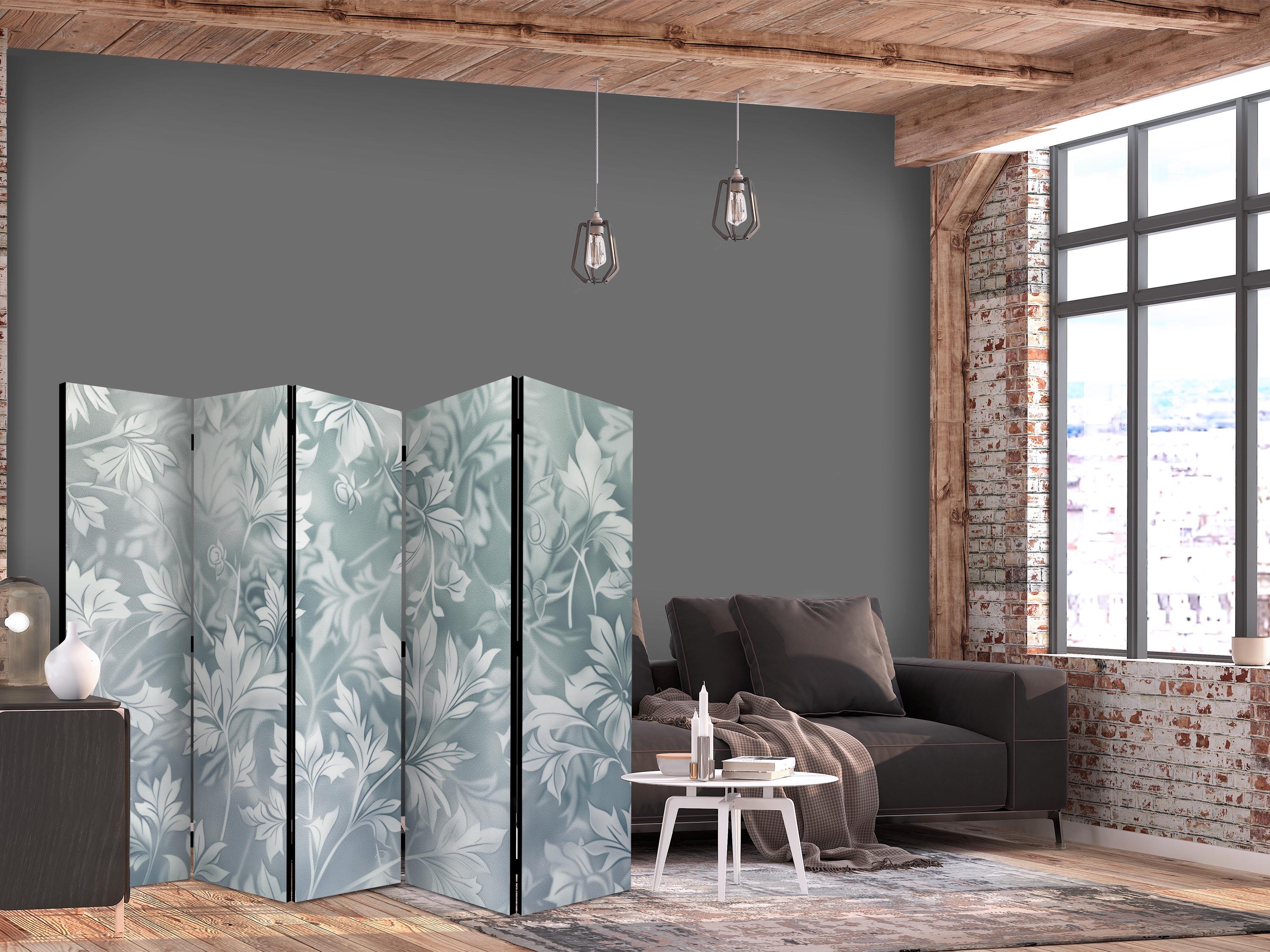 5-panels rumdeler skærmvæg i falmet turkis med delikat blomstermønster 225 x 172 cm - 225 x 172 cm - Akustik