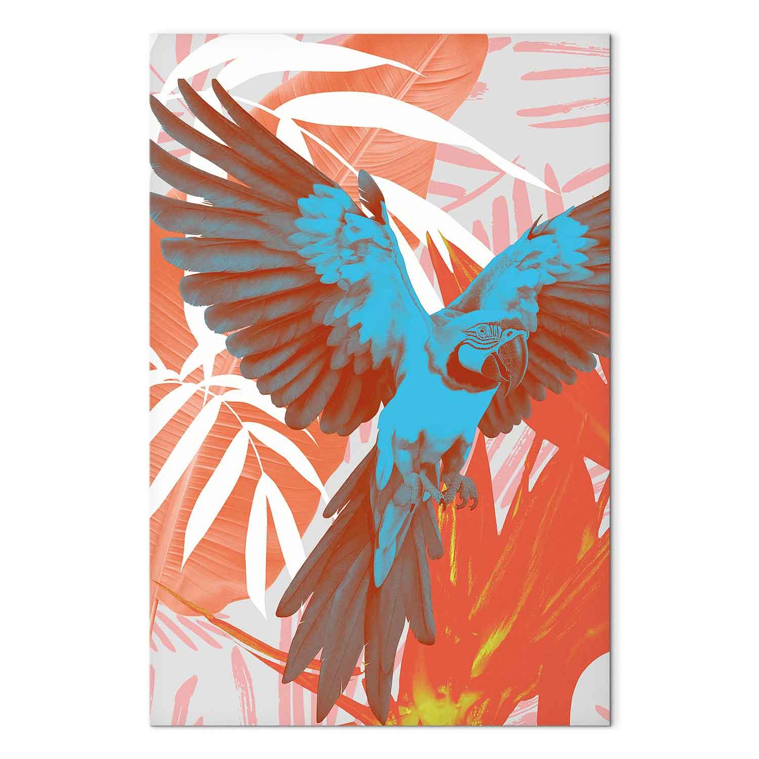 Lærredsbillede Eksotiske Vinger - Papegøje blandt abstrakte blade - 20 x 30 cm - Premium Print