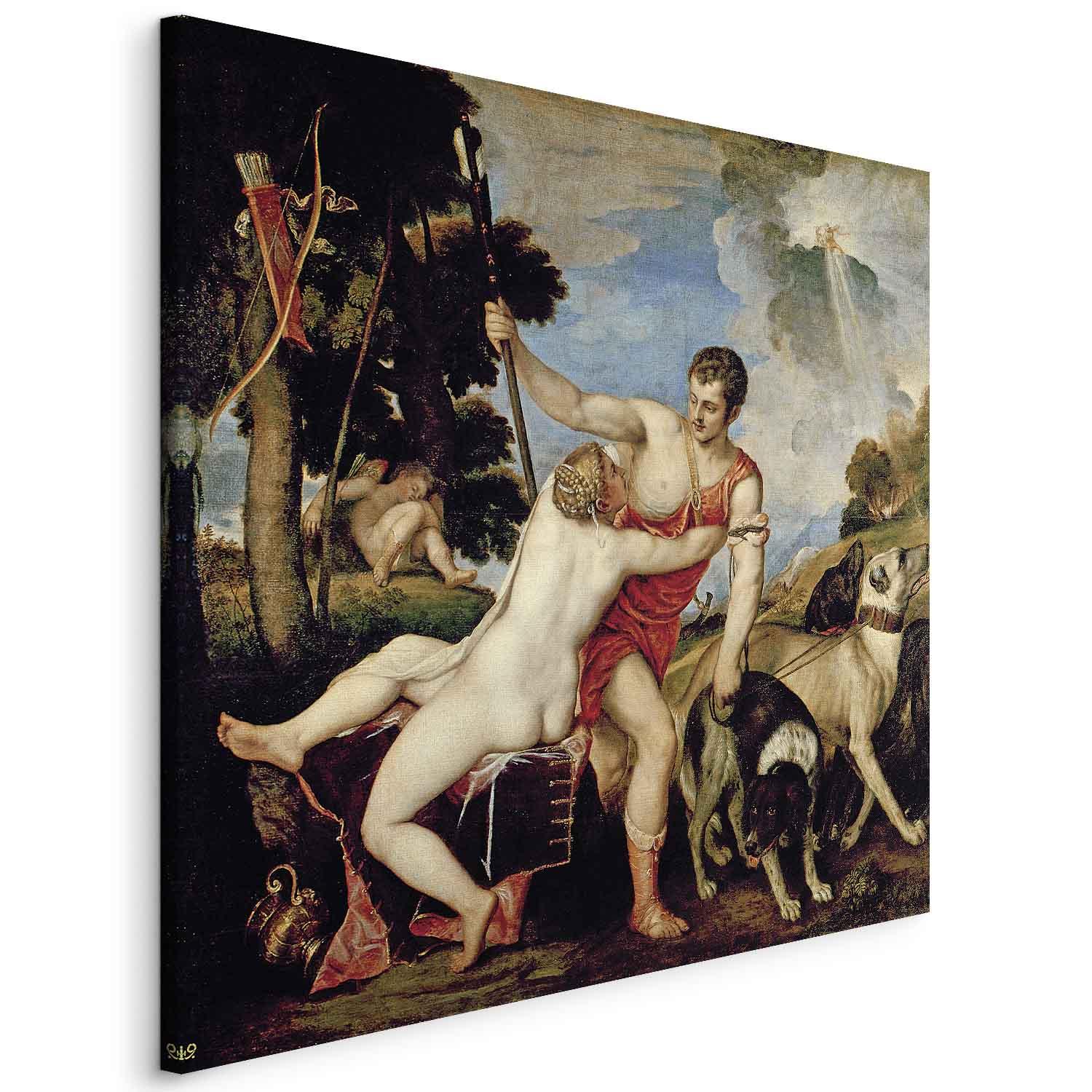 Titian Venus og Adonis billede på lærred - 40 x 40 cm - Standard