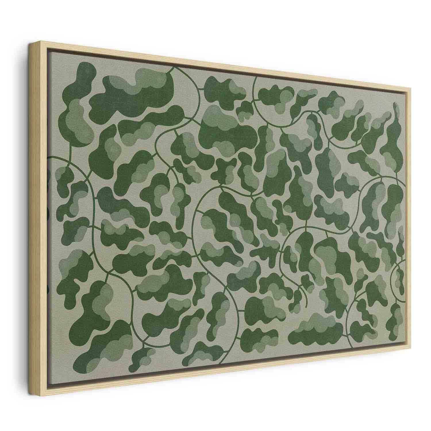 Billede på lærred Green Labyrinth med bladmotiv - 120 x 80 cm - I en naturlig træramme