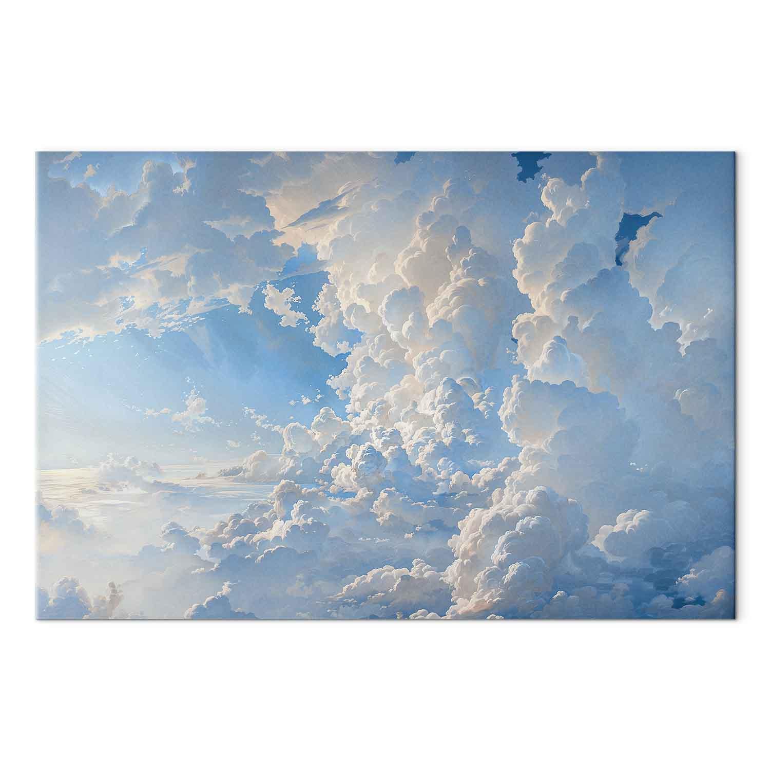 Billede på lærred med himmel og skyer - Solen afslører skyernes hemmeligheder - 90 x 60 cm - Premium Print