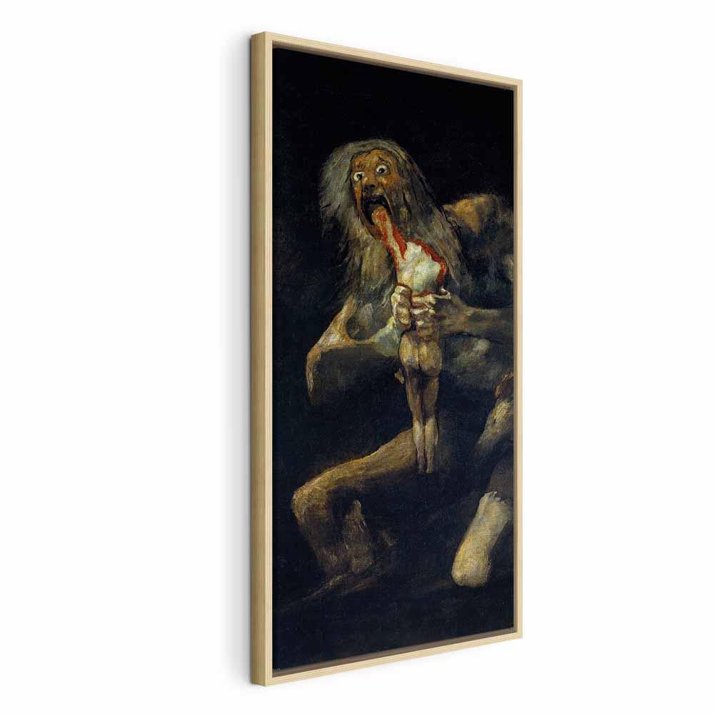Francisco Goya billede på lærred - Saturn fortærer sin søn - 40 x 80 cm - I en naturlig træramme