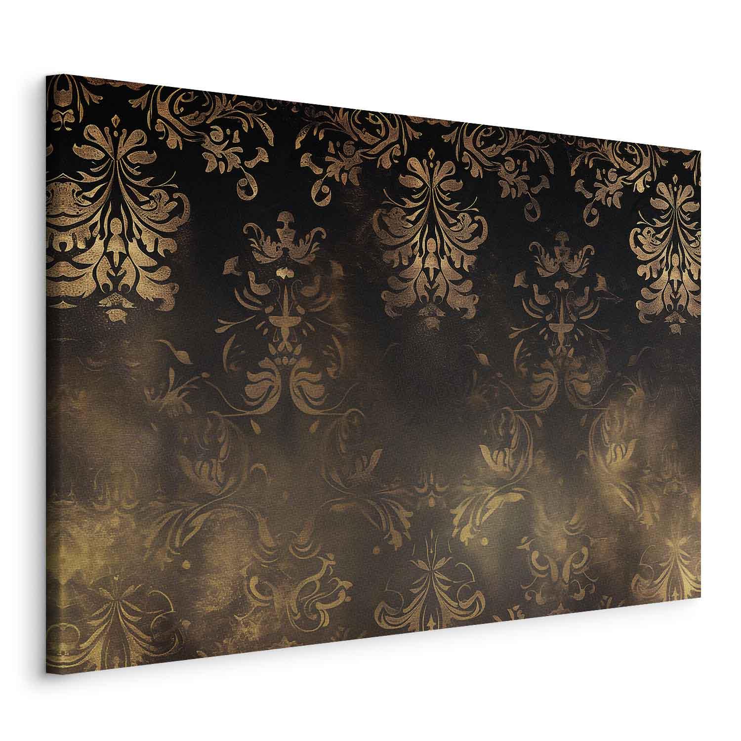 Lærredsbillede med barokke ornamenter i patineret guld og brune nuancer - 30 x 20 cm - På italiensk lærred