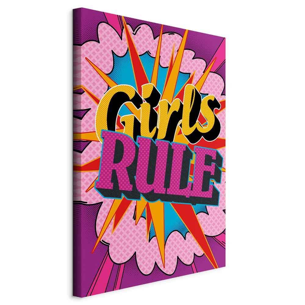 Lærredsbillede Girls Rule - farverigt børnebillede til væg - 40 x 60 cm - På italiensk lærred