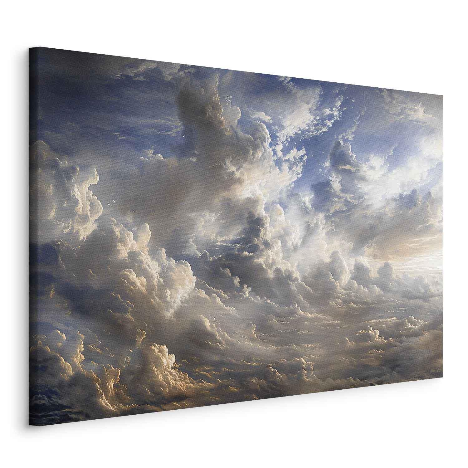 Lærredsbillede Gyldne refleksioner på skyer ved skumring - 120 x 80 cm - På italiensk lærred